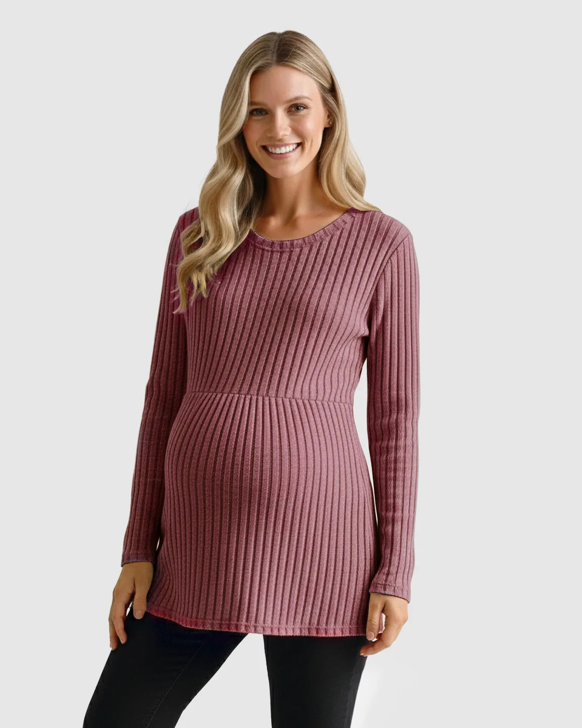 Stretch-Ribbed Casual-Fit Maternity Top