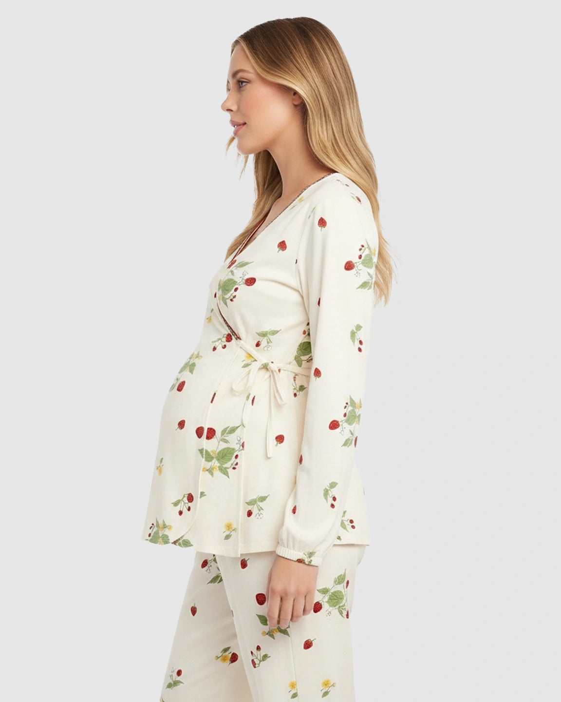 Floral Wrap Kimono Cotton Maternity Pajama Set