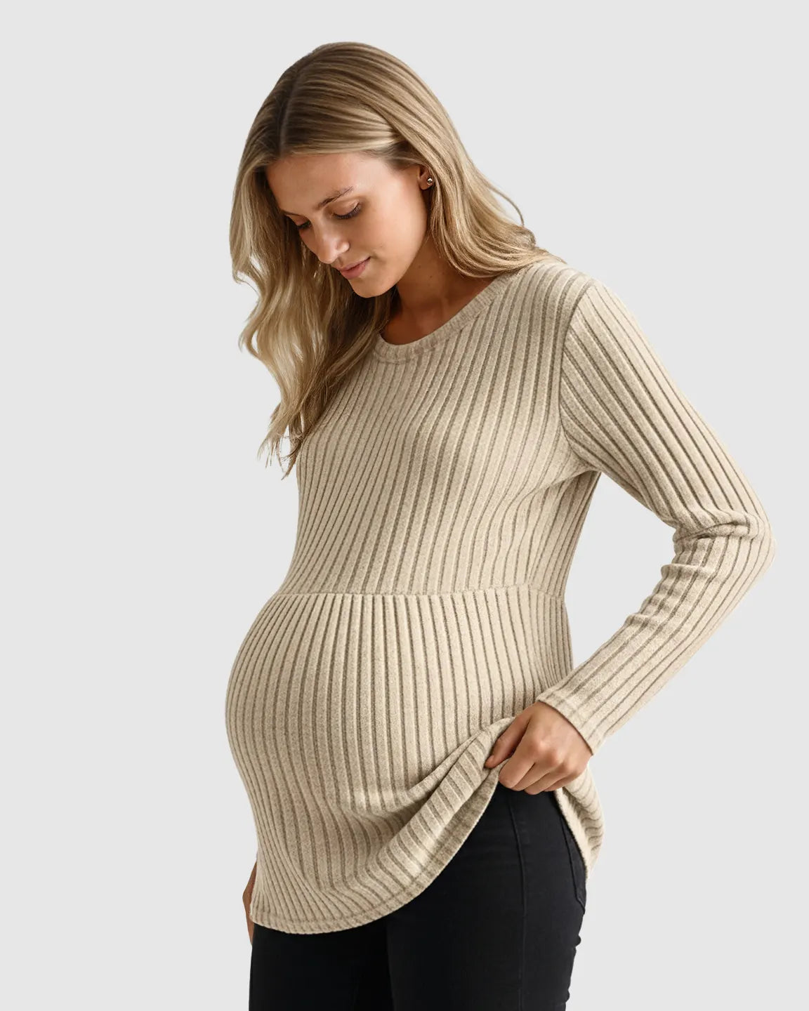 Soft Ribbed Long Sleeve Maternity Top