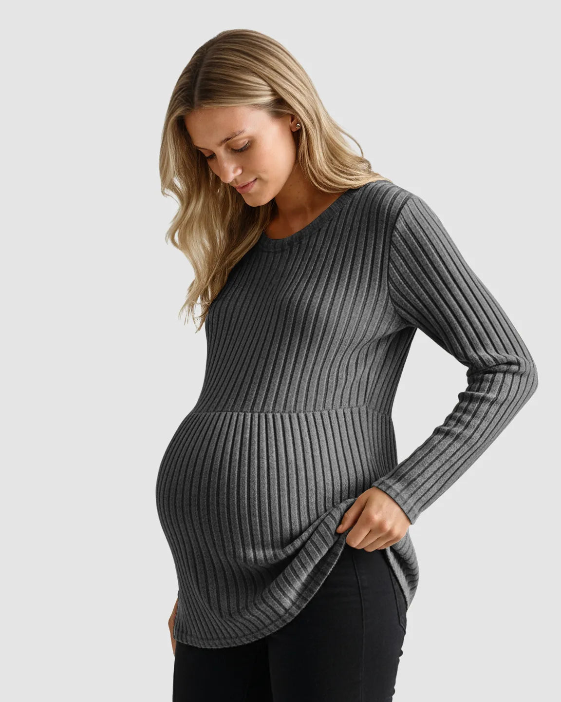 Soft Ribbed Long Sleeve Maternity Top