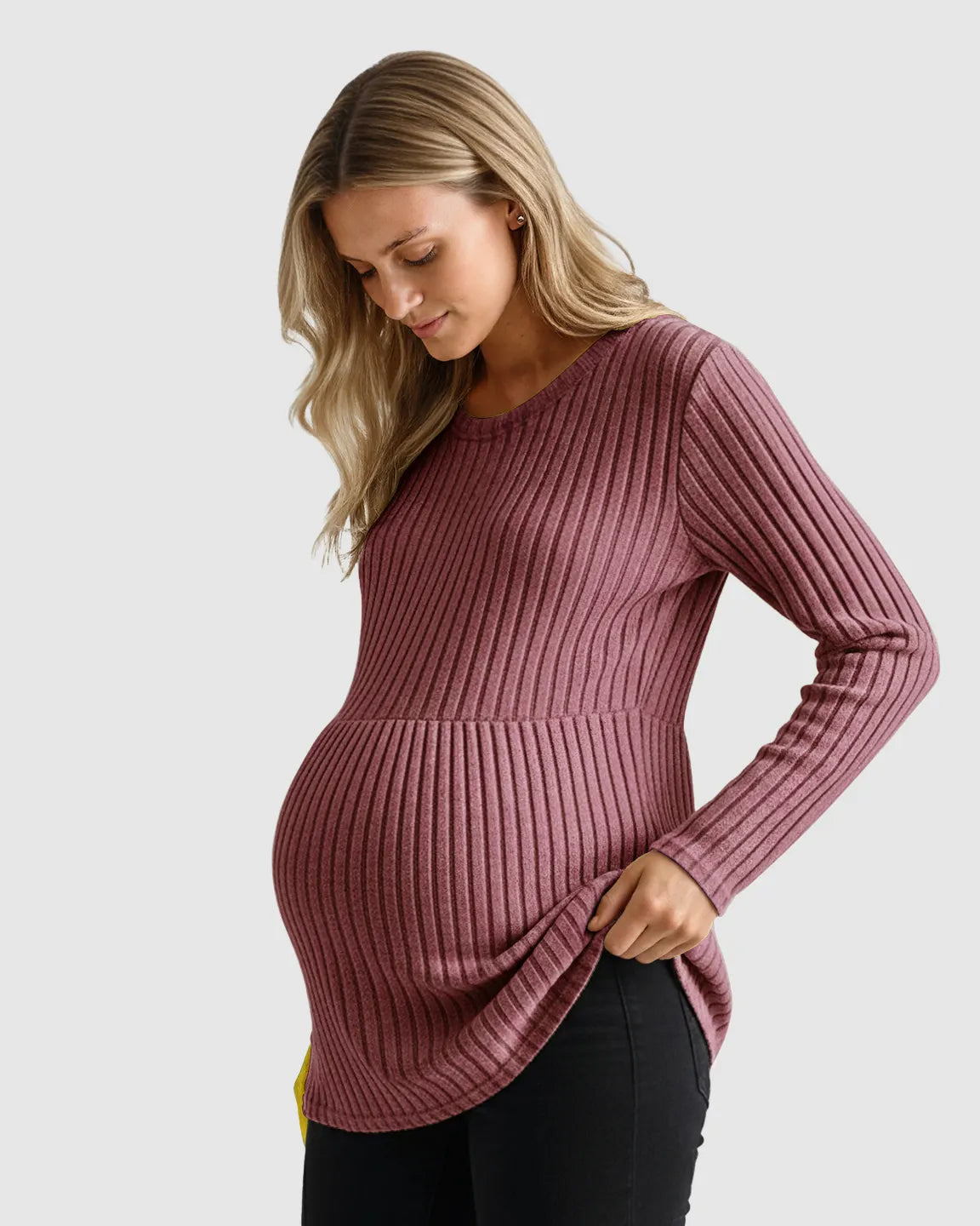 Stretch-Ribbed Casual-Fit Maternity Top