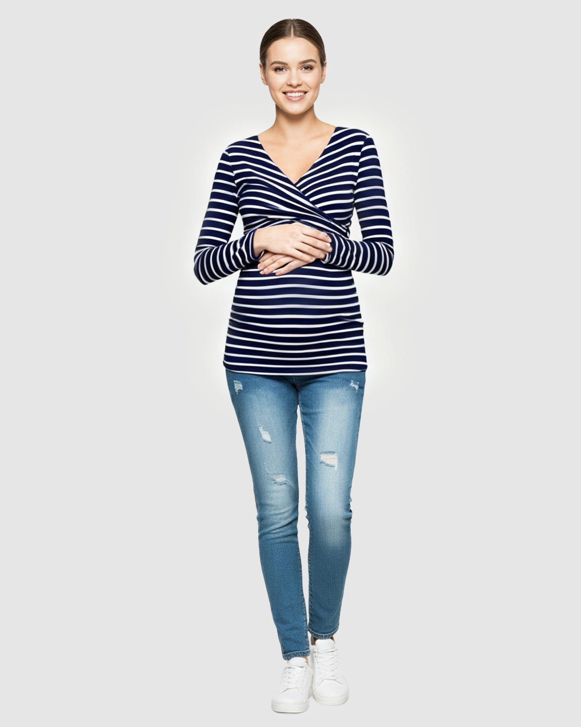 Long-Sleeve V-Neck  Maternity Shirt
