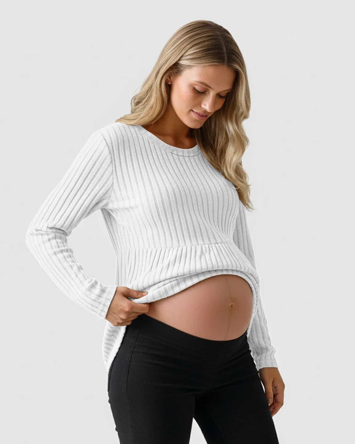 Soft Ribbed Long Sleeve Maternity Top