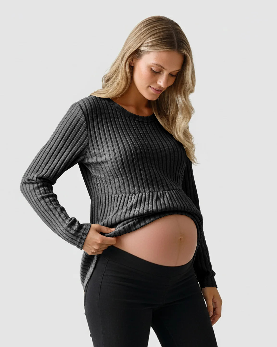 Soft Ribbed Long Sleeve Maternity Top