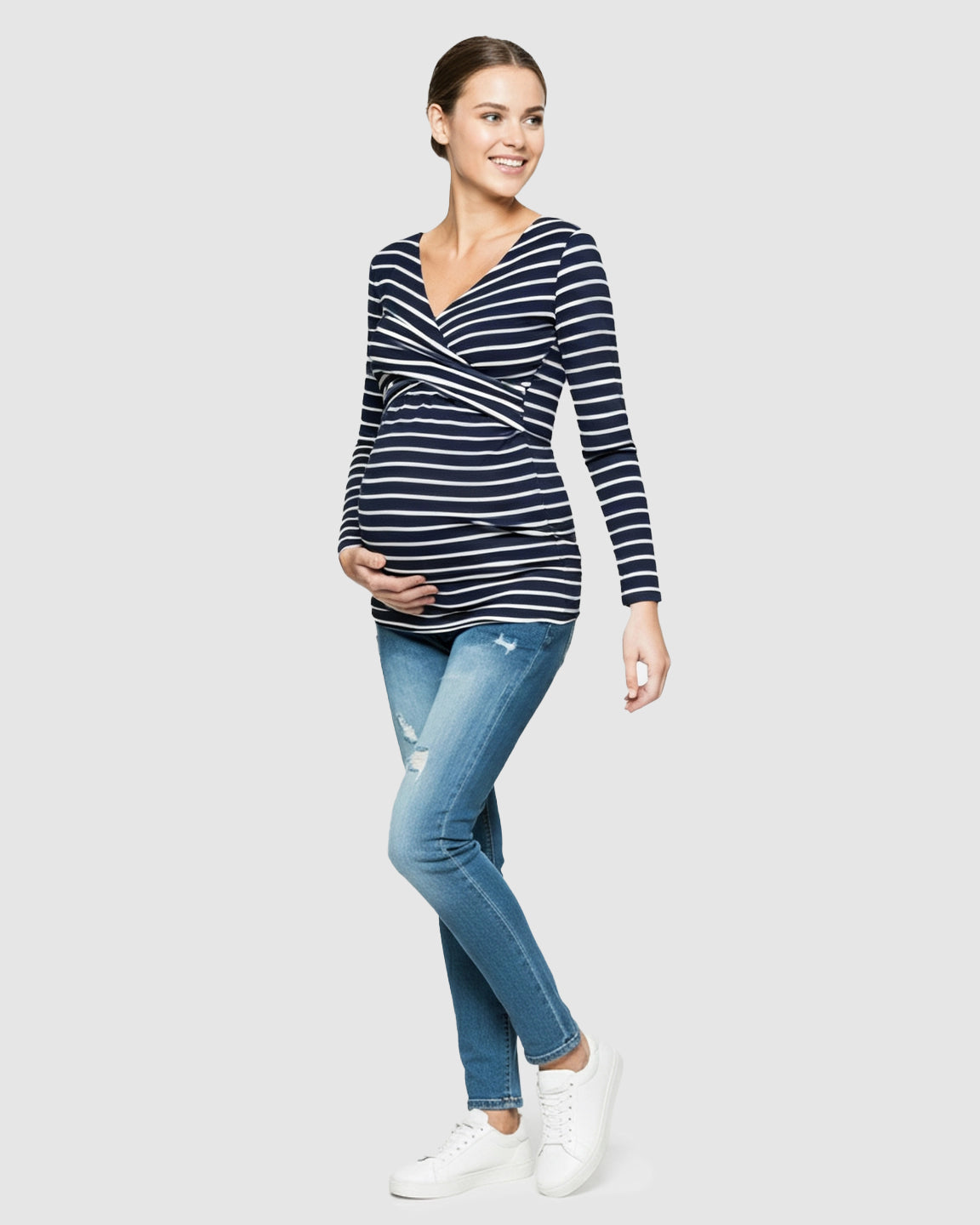 Long-Sleeve V-Neck  Maternity Shirt
