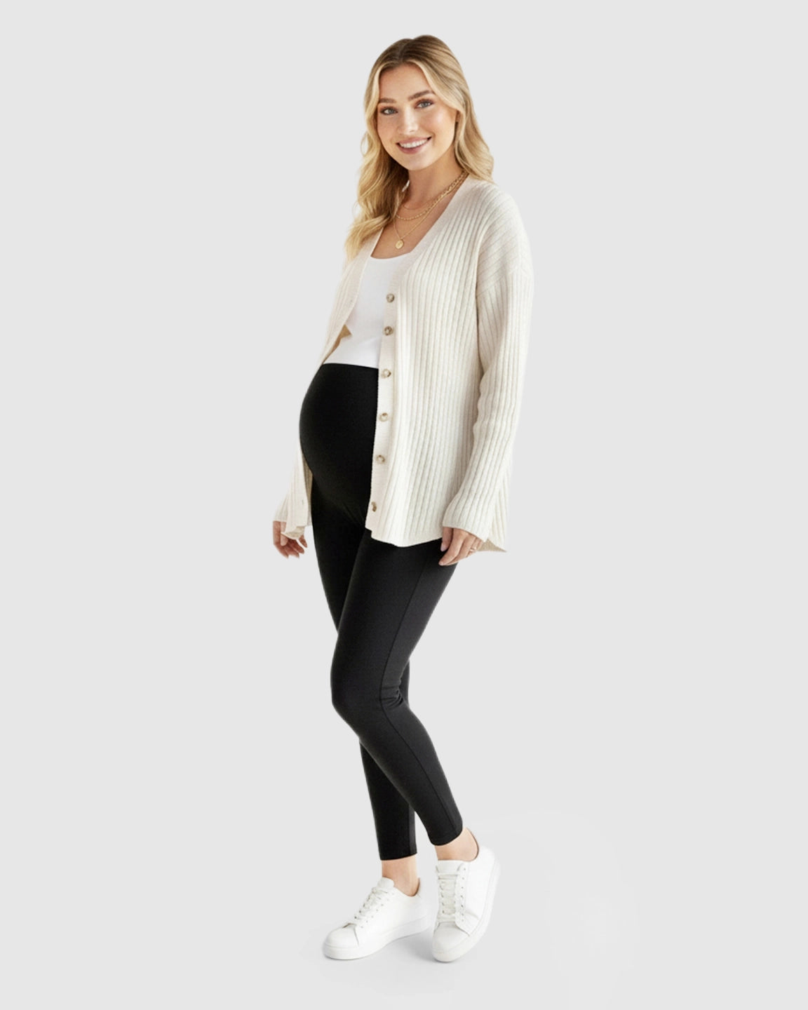 Ribbed Button-Front Drop Shoulder Maternity Top