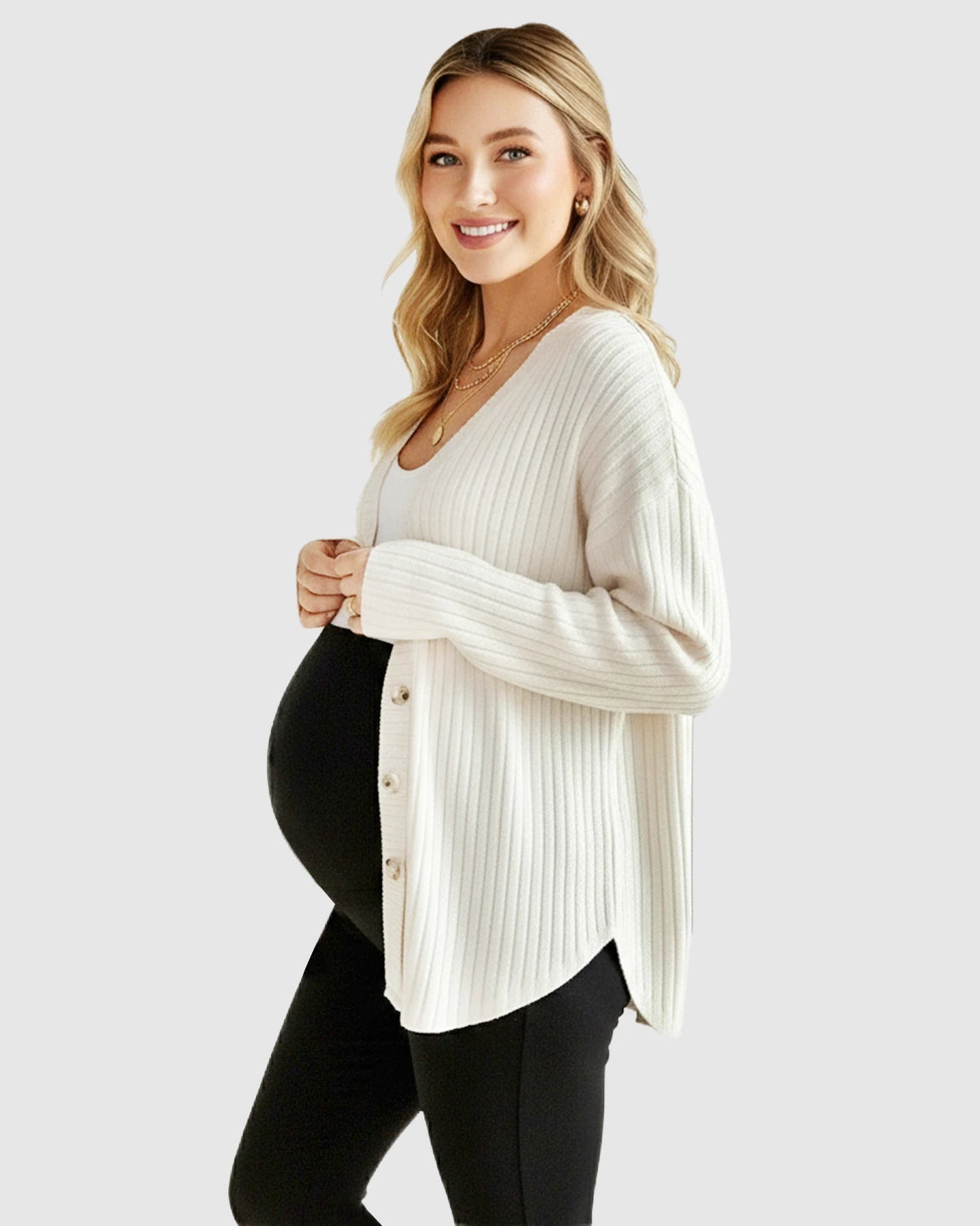 Ribbed Button-Front Drop Shoulder Maternity Top