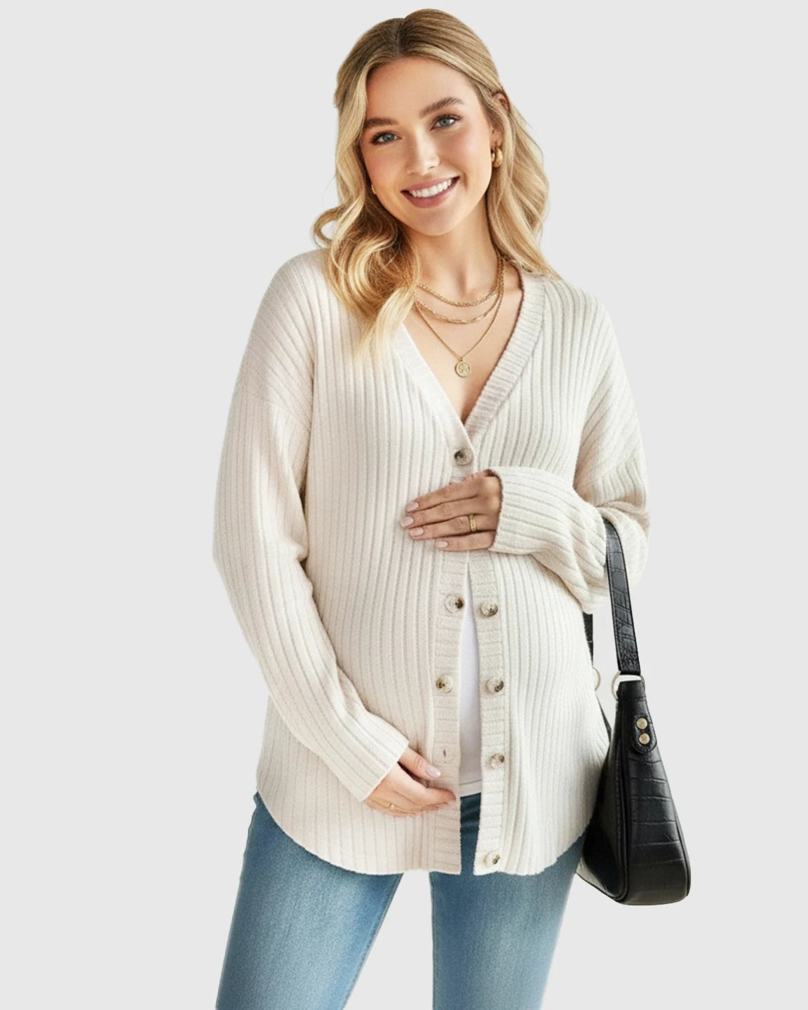 Ribbed Button-Front Drop Shoulder Maternity Top