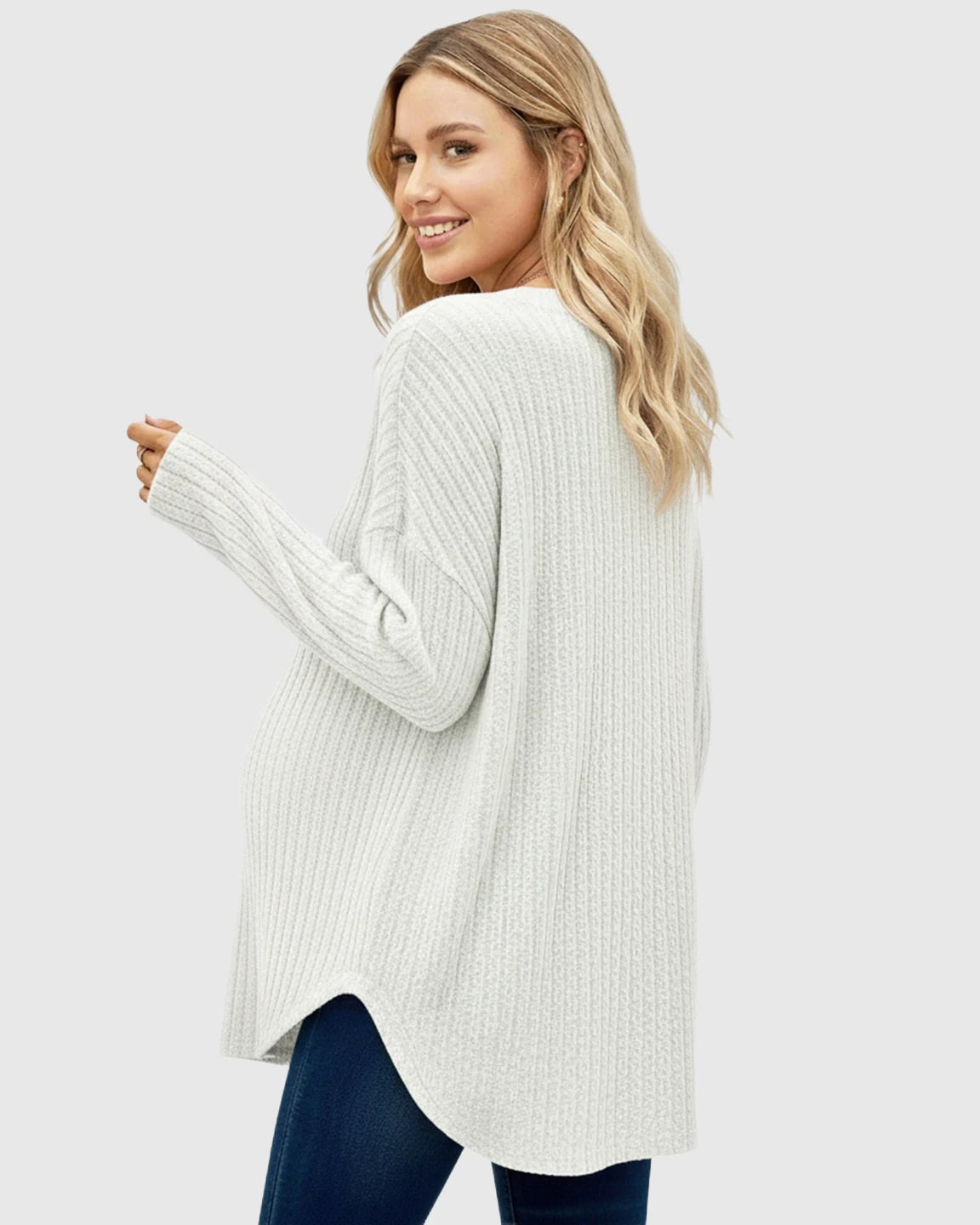 Ribbed Button-Front Drop Shoulder Maternity Top