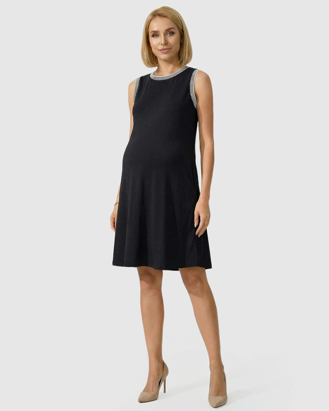 Sleeveless Mid-Waist Umbrella Skirt Maternity Dress