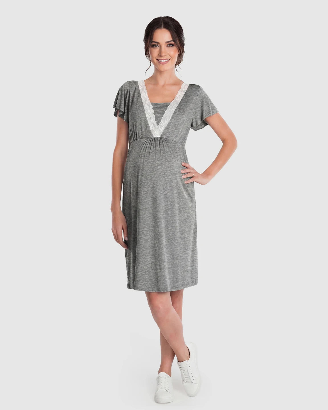 Lace-Trim V-Neck Maternity & Nursing Nightdress