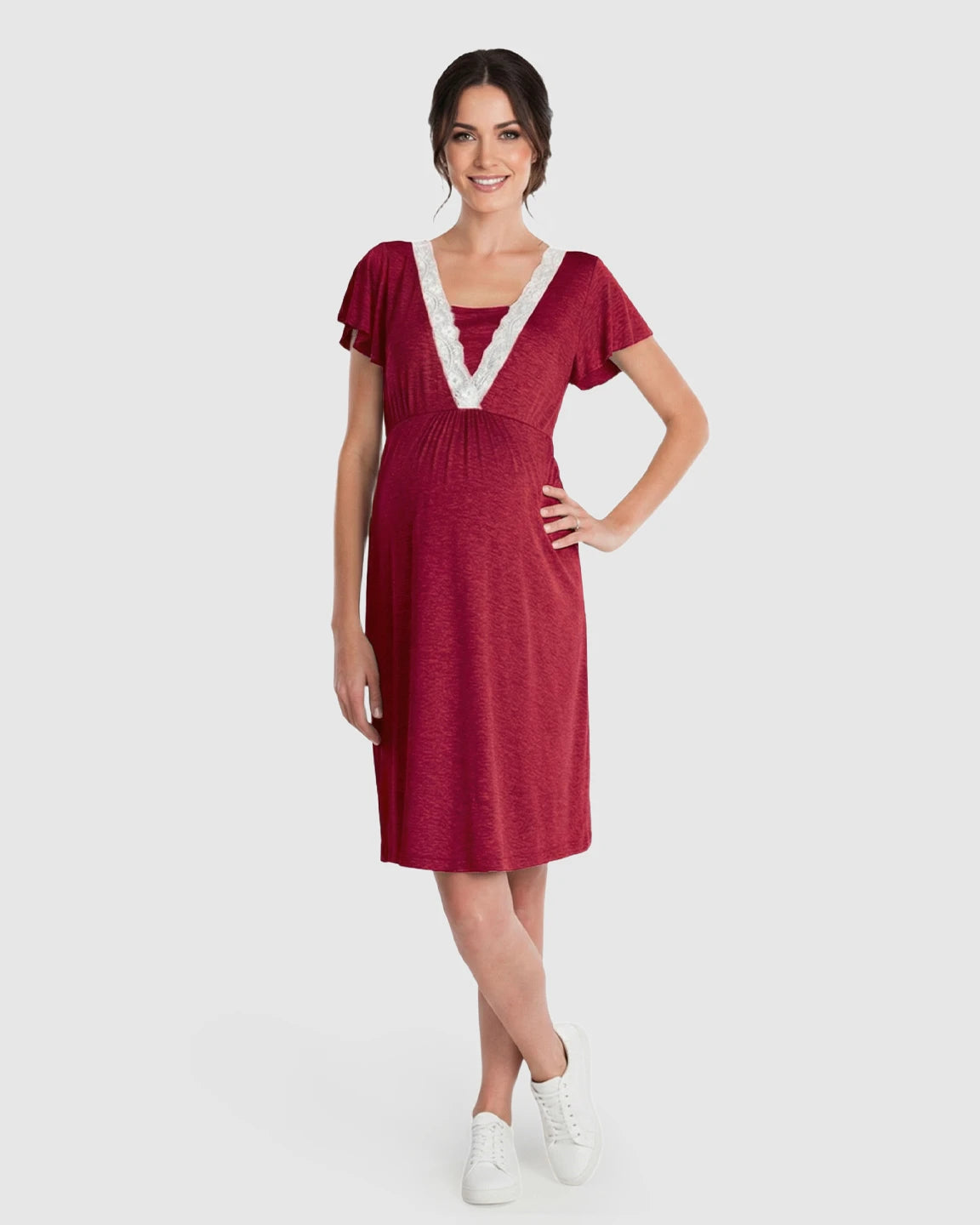 Lace-Trim V-Neck Maternity & Nursing Nightdress