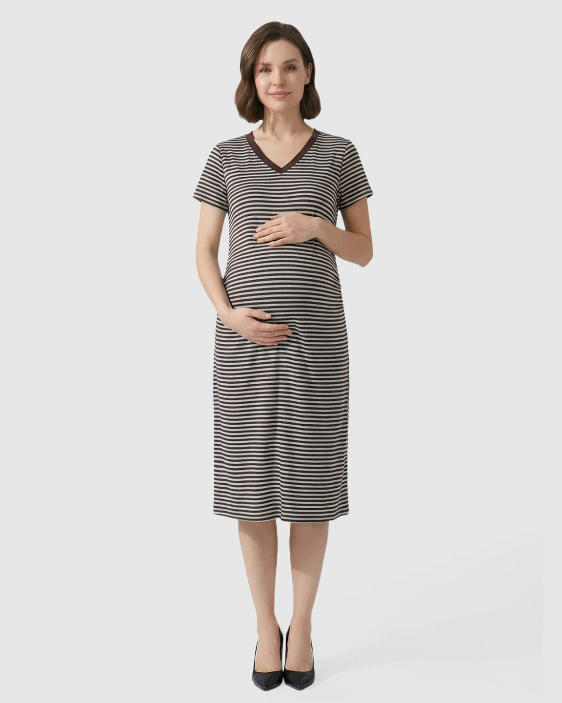 Striped V-Neck Straight Fit Maternity & Nursing Dress