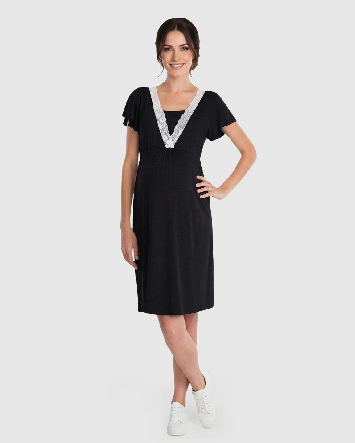 Lace-Trim V-Neck Maternity & Nursing Nightdress