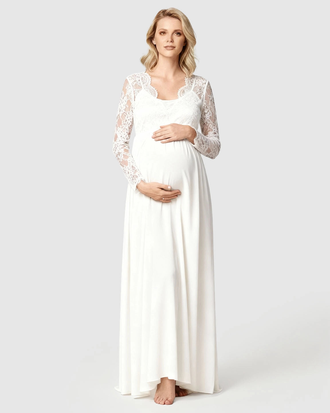 Scalloped Lace Neckline Elegant Maternity Gown
