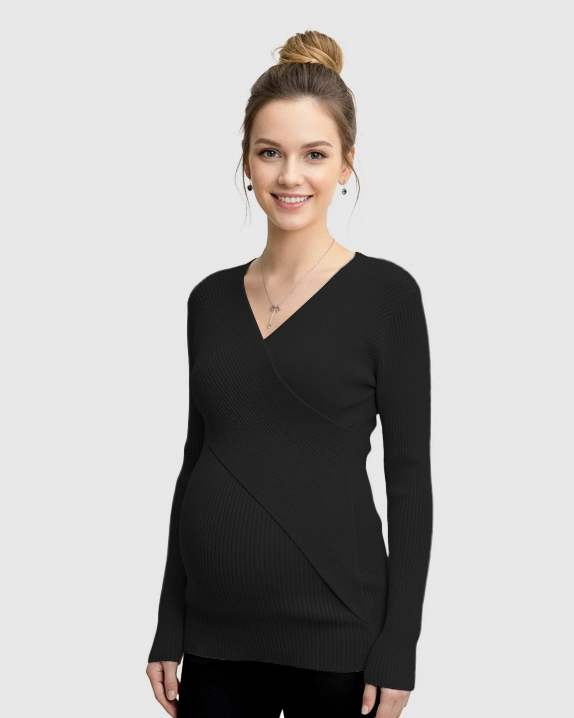 Faux-Wrap Ribbed Maternity Top