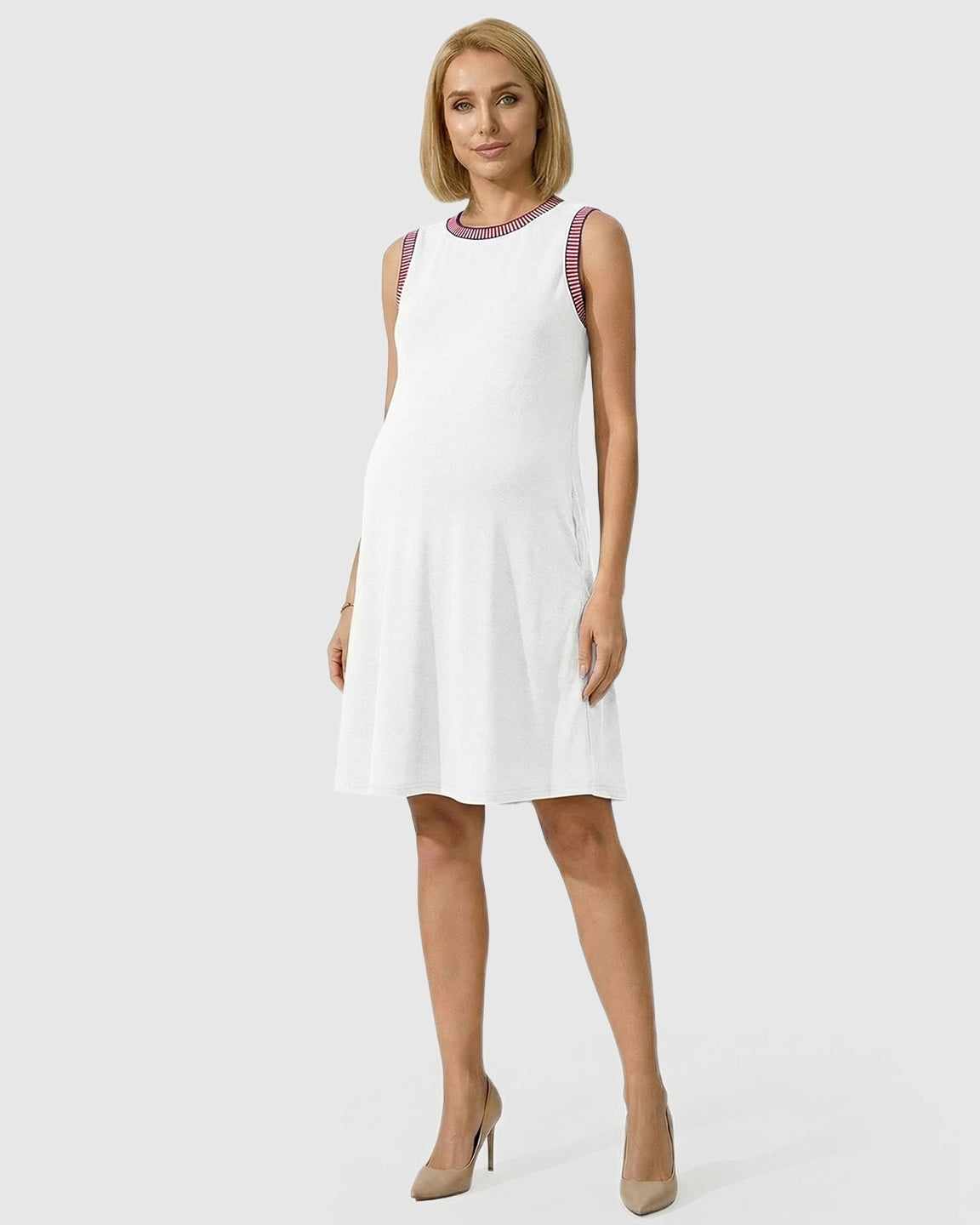 Sleeveless Mid-Waist Umbrella Skirt Maternity Dress