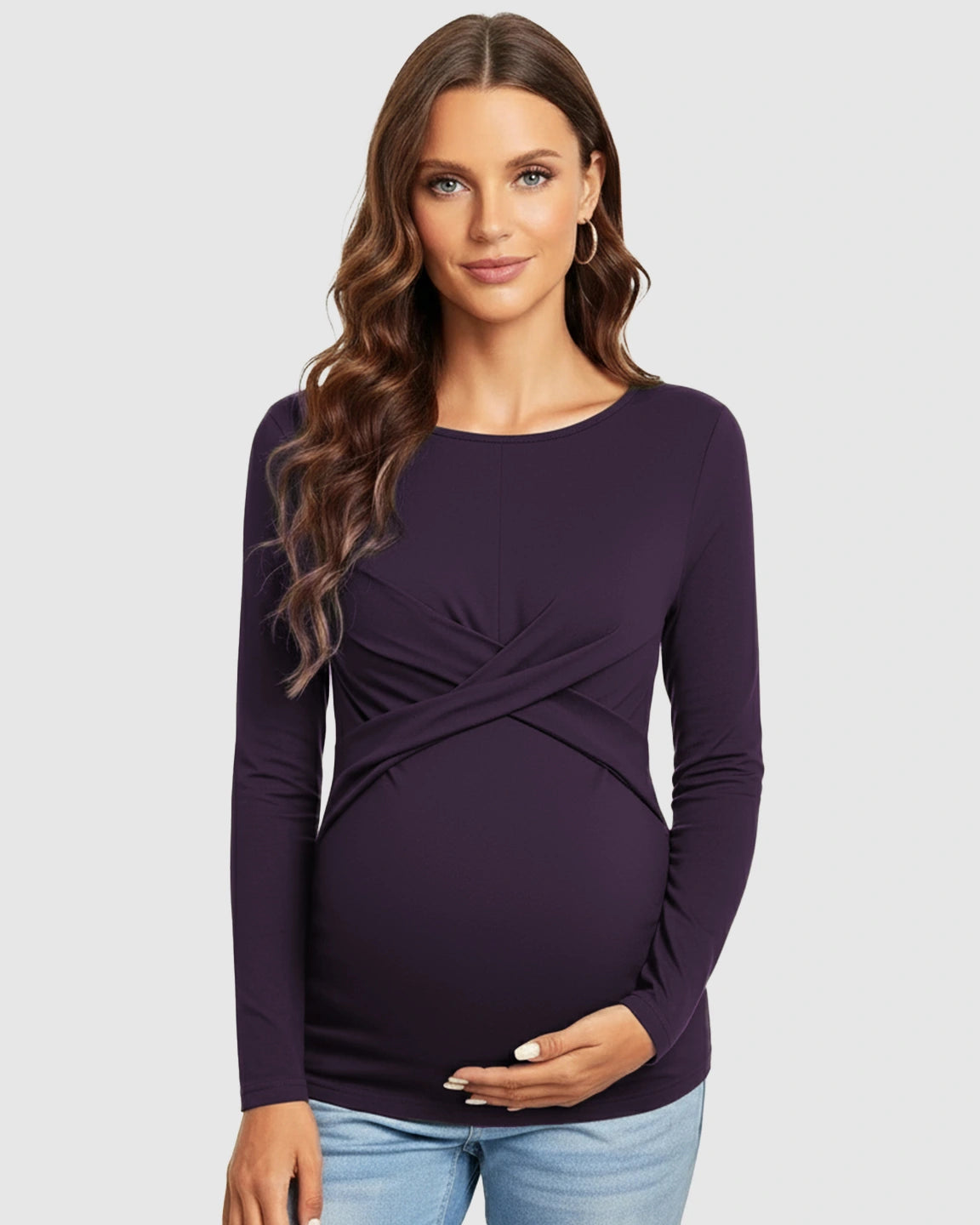 Cross-Pleat Fitted Long Sleeve Maternity Top