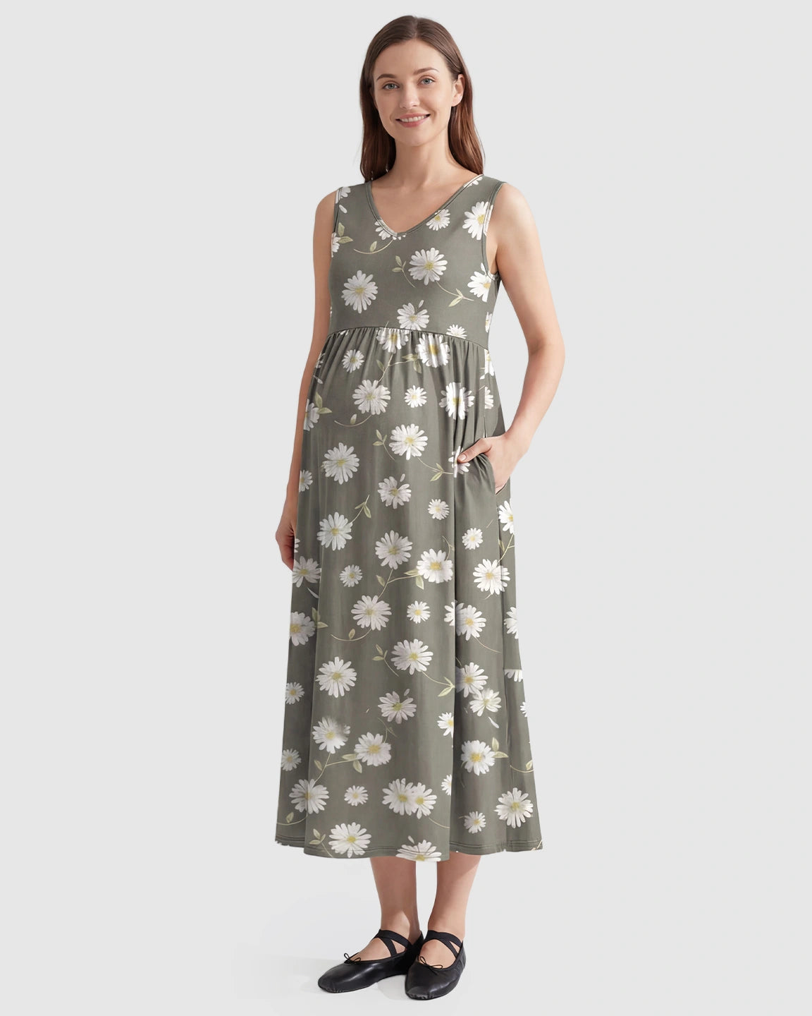 Floral Print A-line Maternity Midi Dress