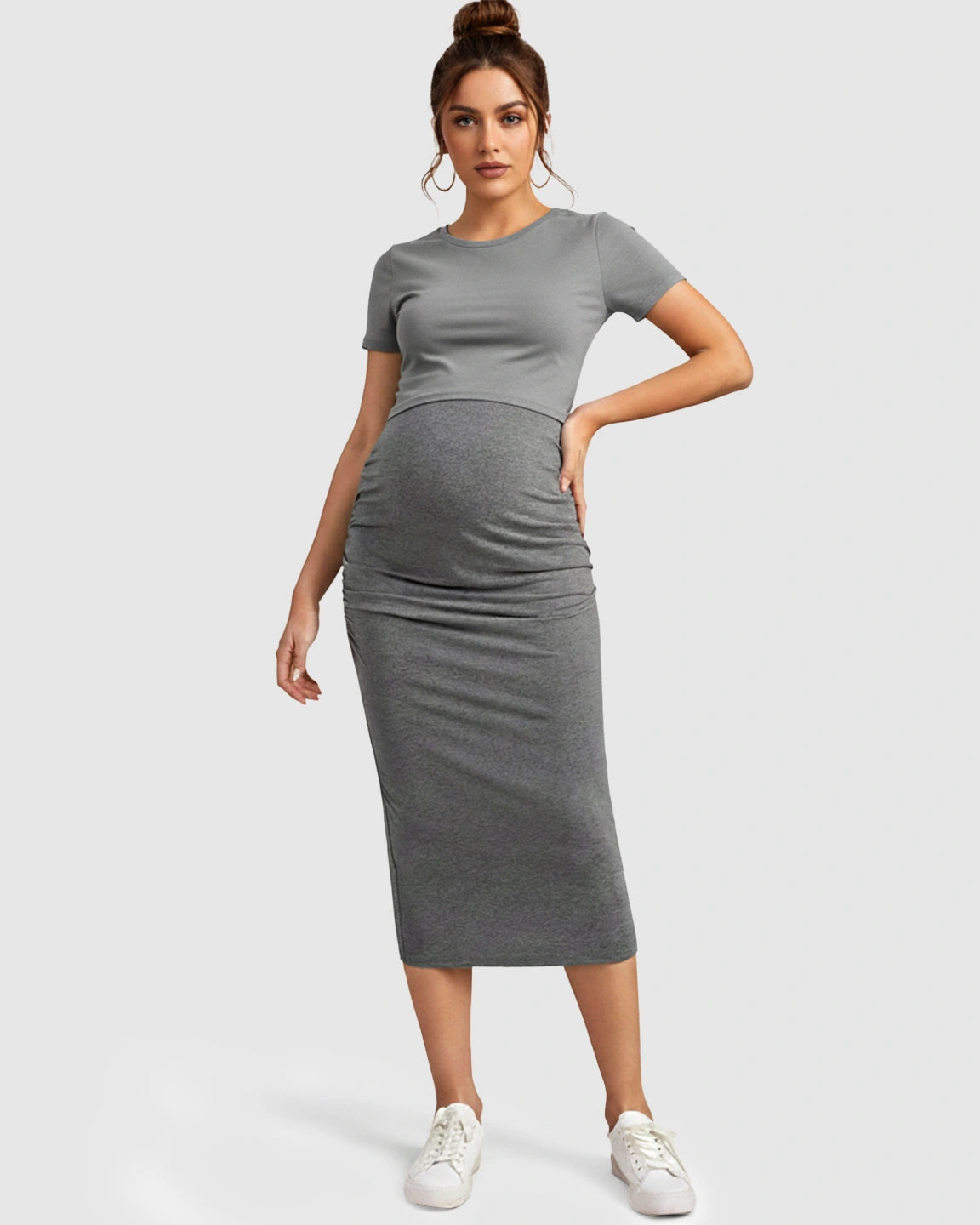 Ruched Fitted-Style Maternity Midi Skirt