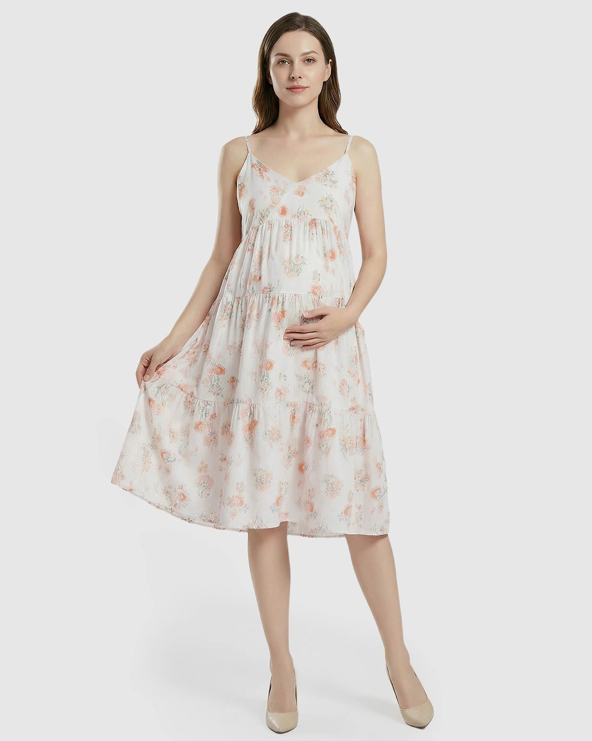 Sleeveless Floral Print Maternity Nightgown