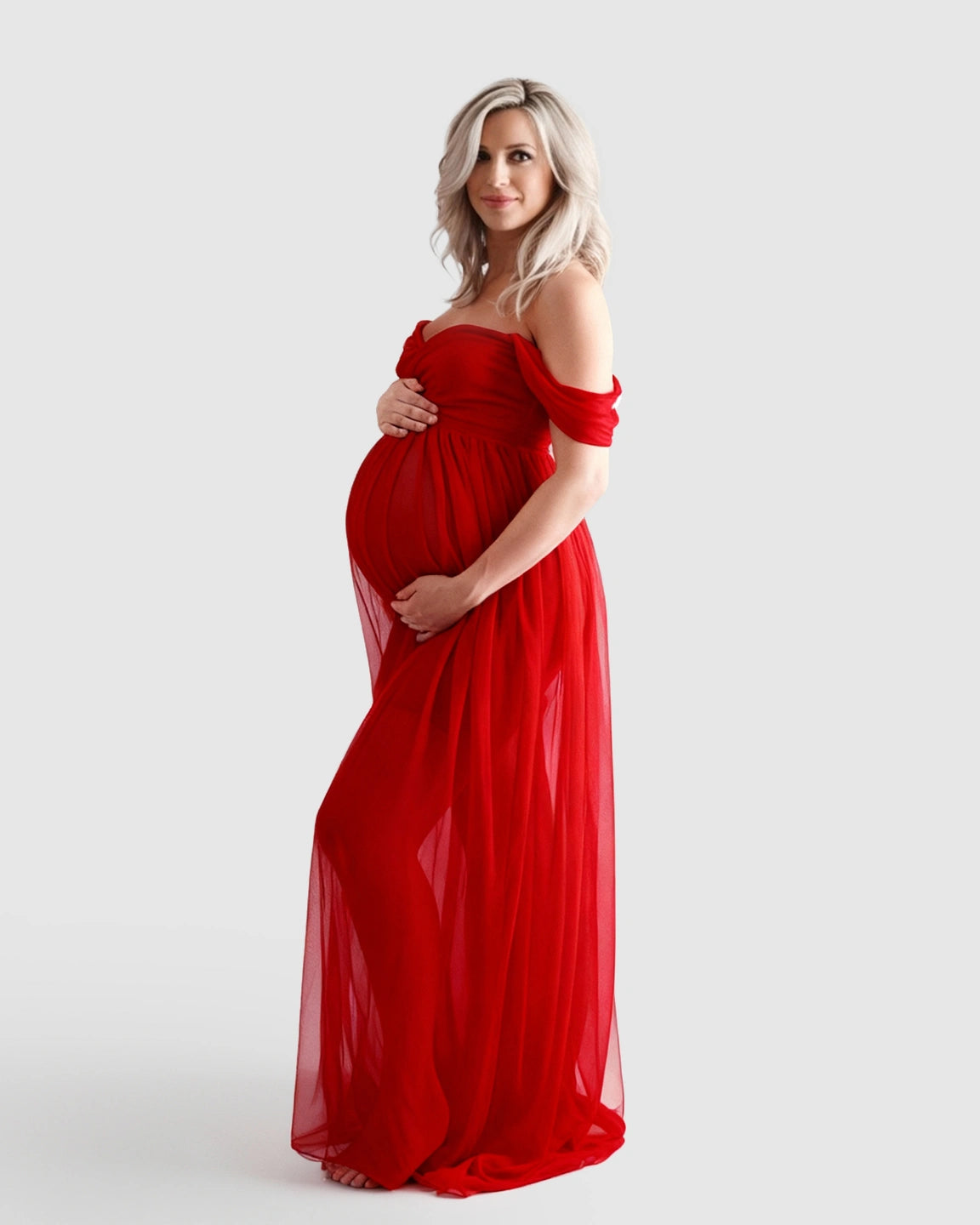 Off-Shoulder Flowing Maternity Photoshoot Gown