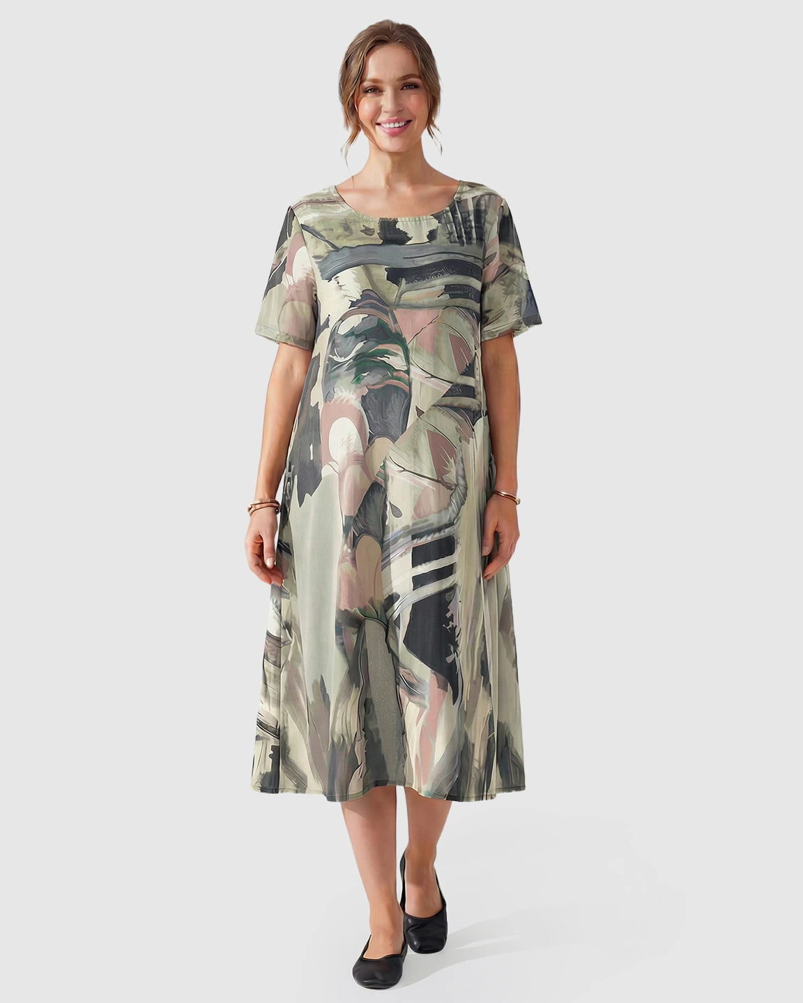 Gray Abstract Retro Style Maternity Midi Dress