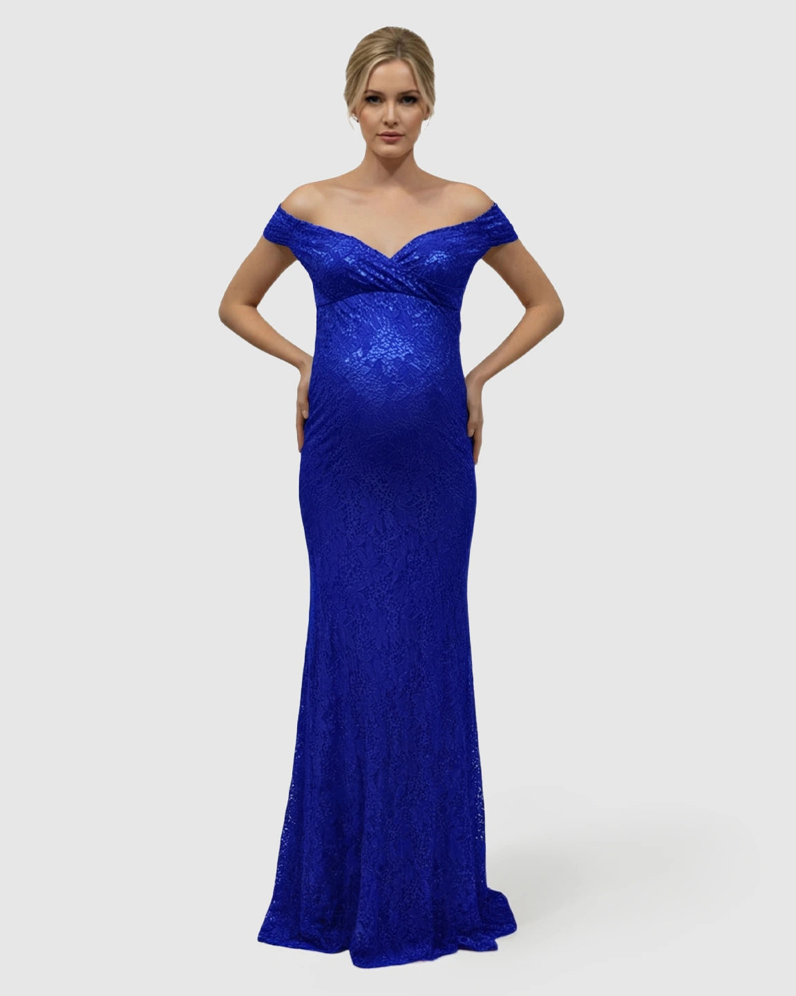 Off-Shoulder Train-Hem Maternity Photoshoot Gown