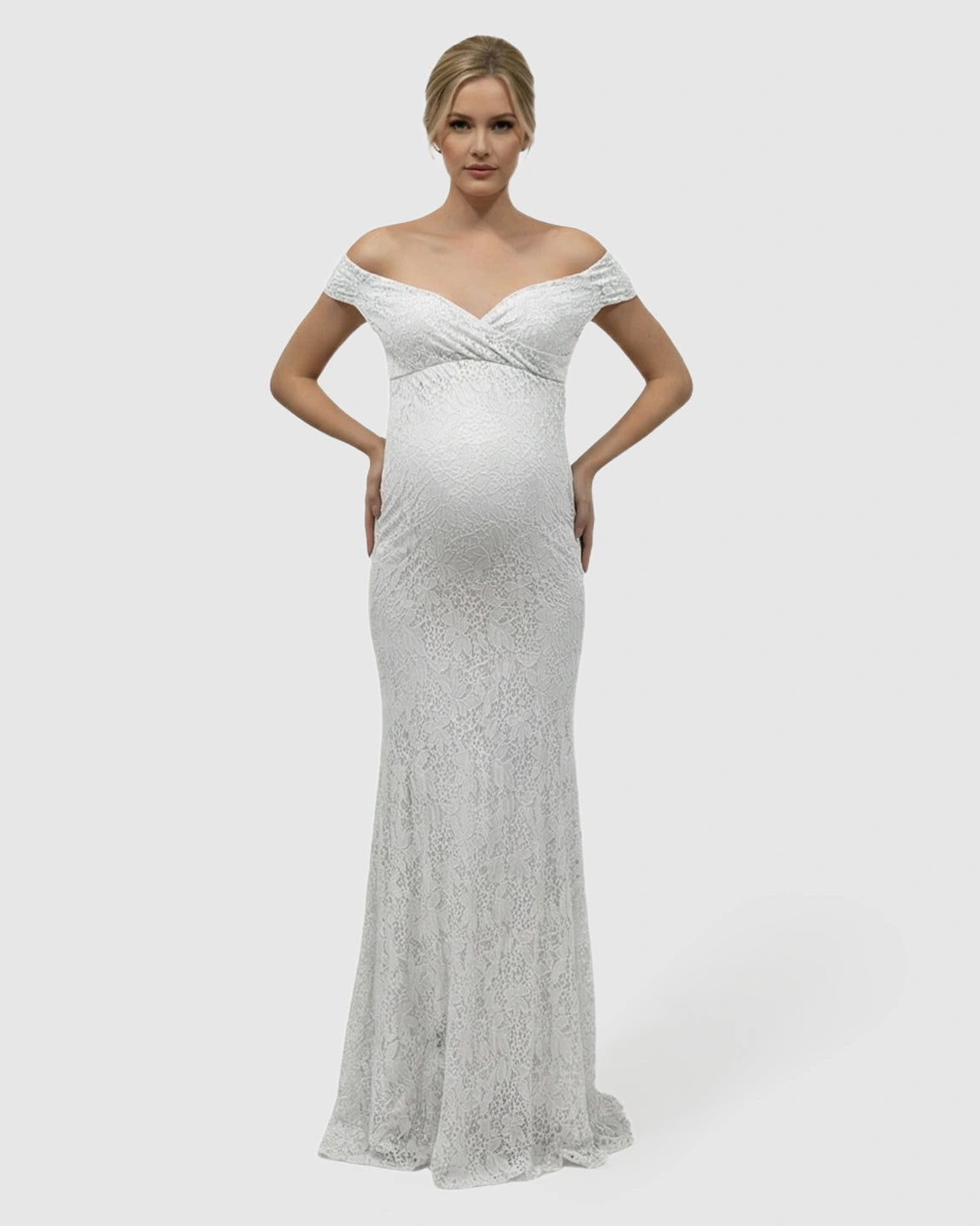 Off-Shoulder Train-Hem Maternity Photoshoot Gown