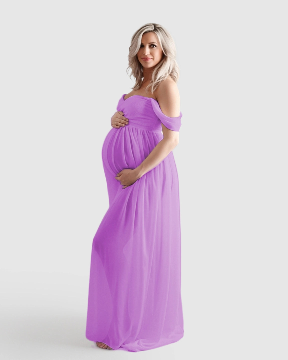 Off-Shoulder Flowing Maternity Photoshoot Gown