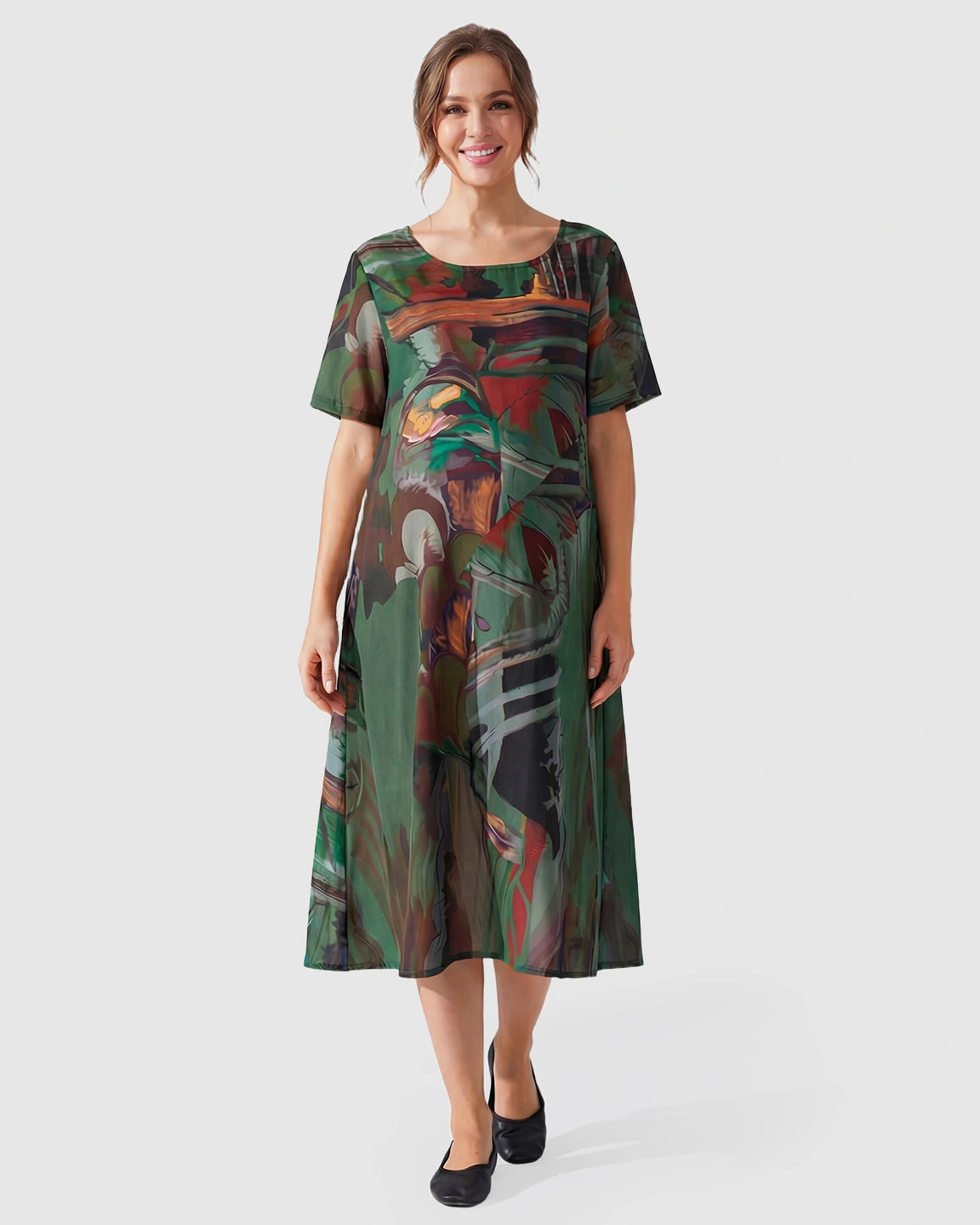 Flowy Green Abstract Print Maternity Dress