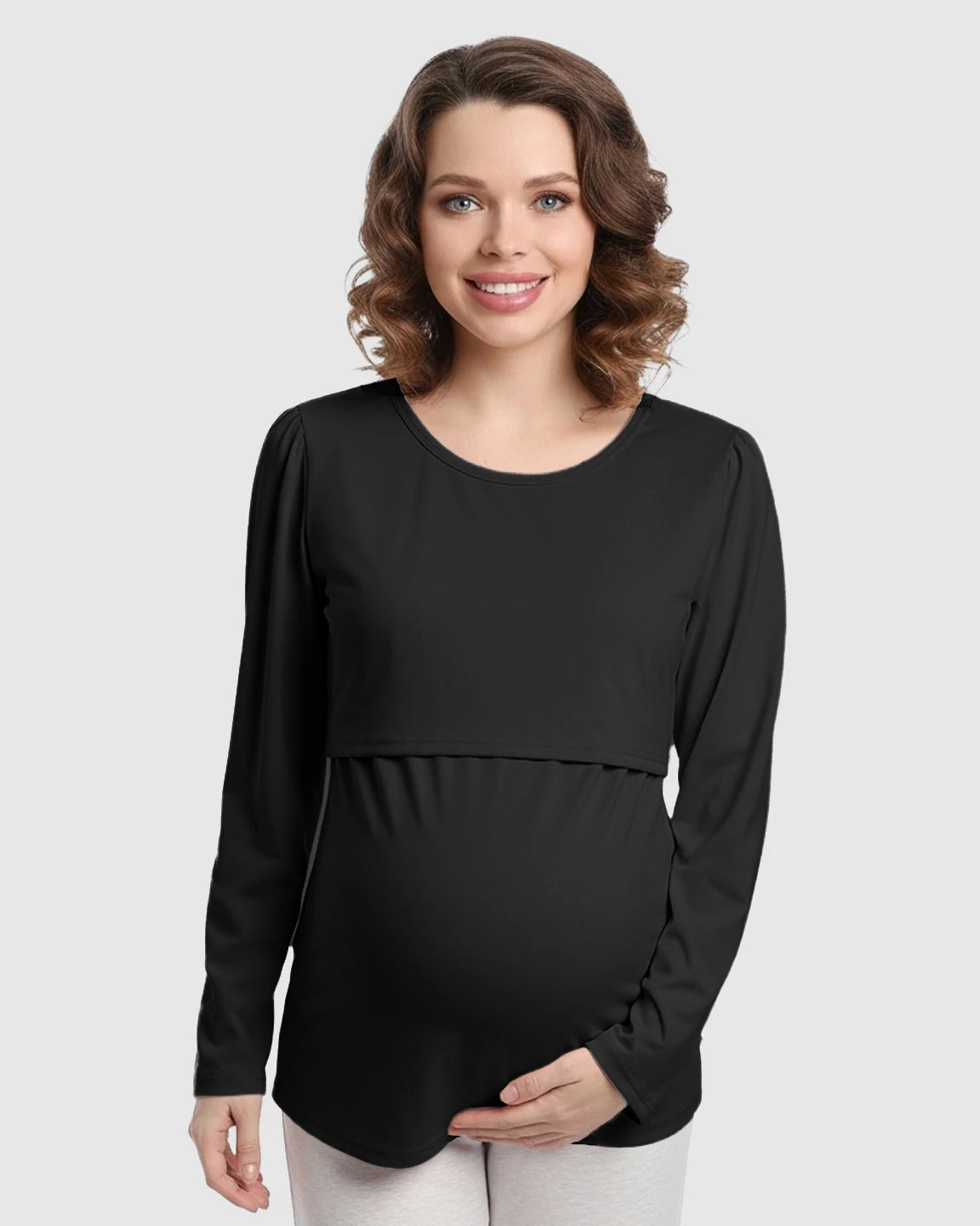 Round Neck Nursing Top With Feeding Port