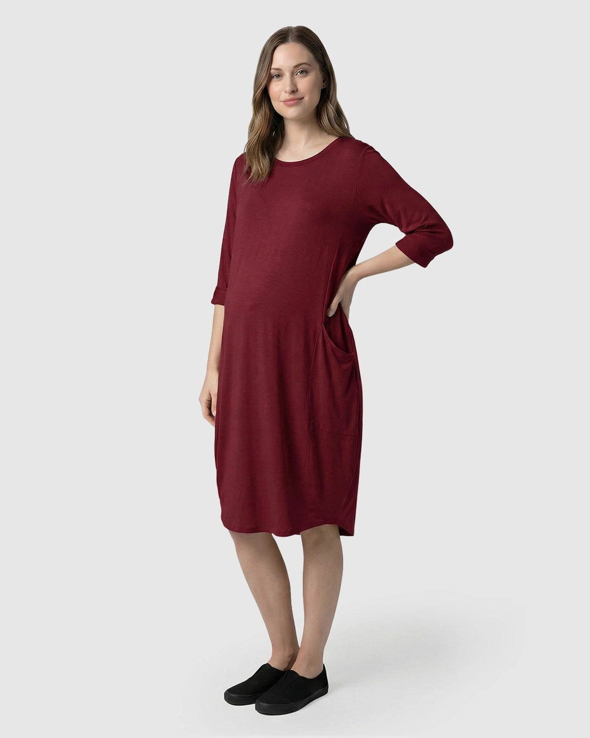Pocketed Lantern Skirt Maternity Midi Dress