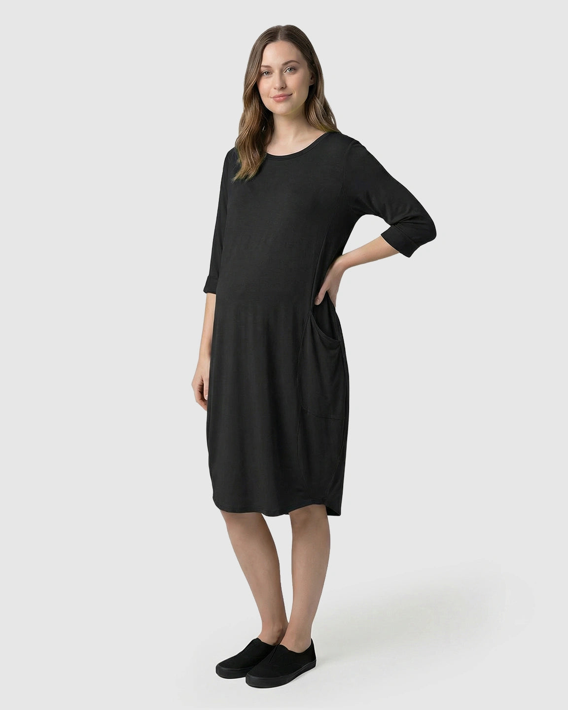 Pocketed Lantern Skirt Maternity Midi Dress
