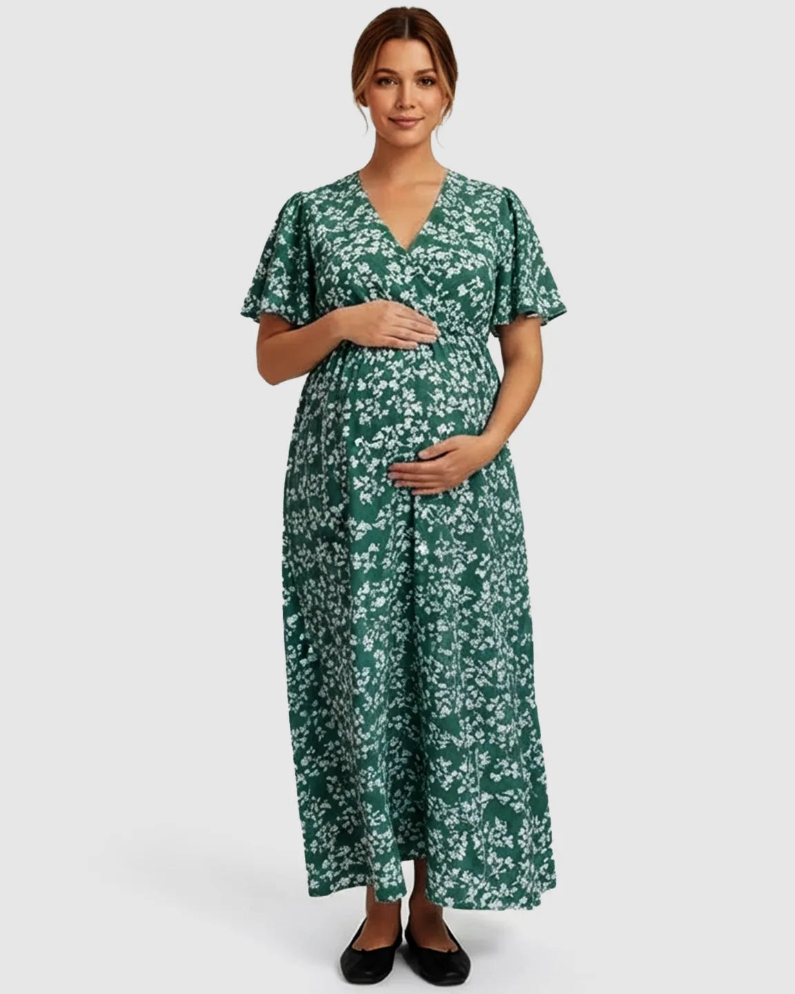Cinched Waist Boho Maternity Maxi Dress