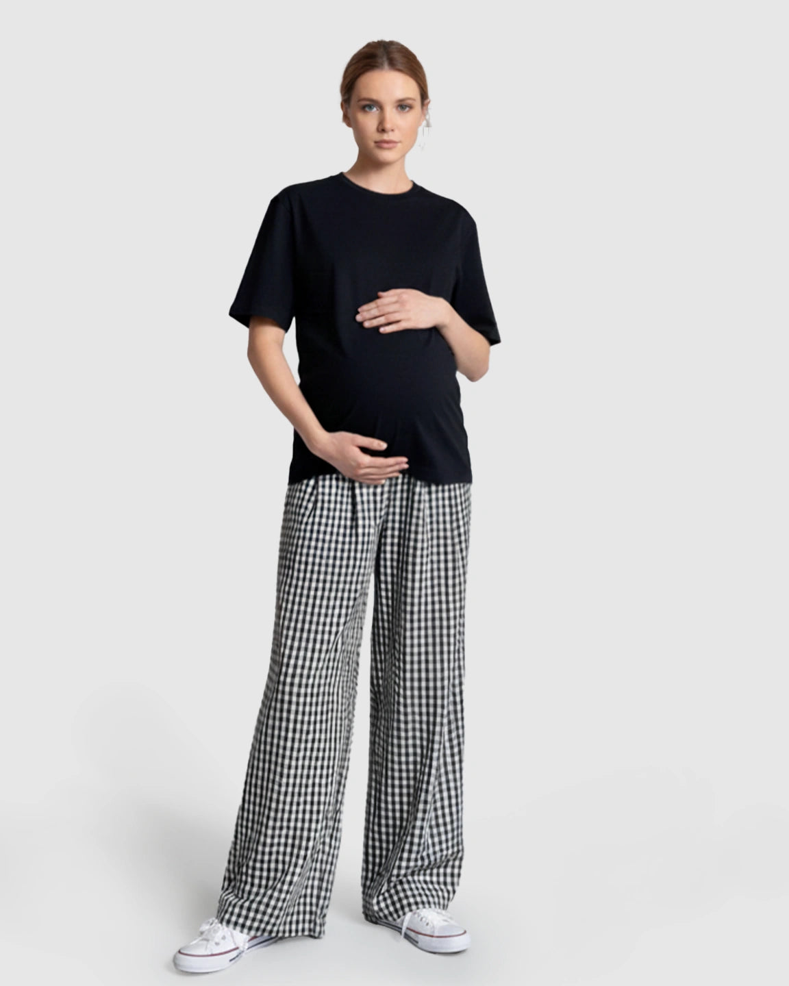 Plaid Print Wide-Leg Maternity Trousers