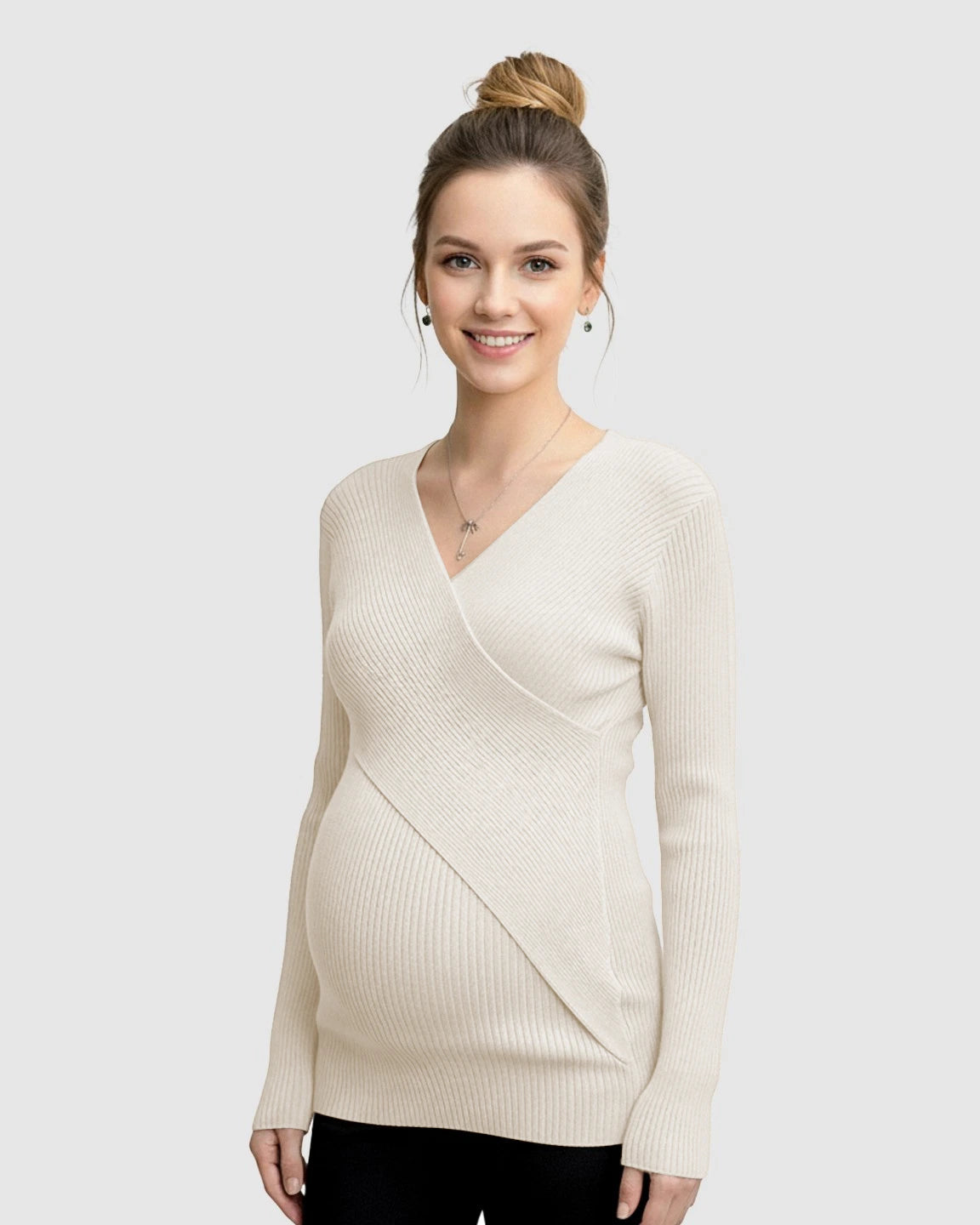 Faux-Wrap Ribbed Maternity Top