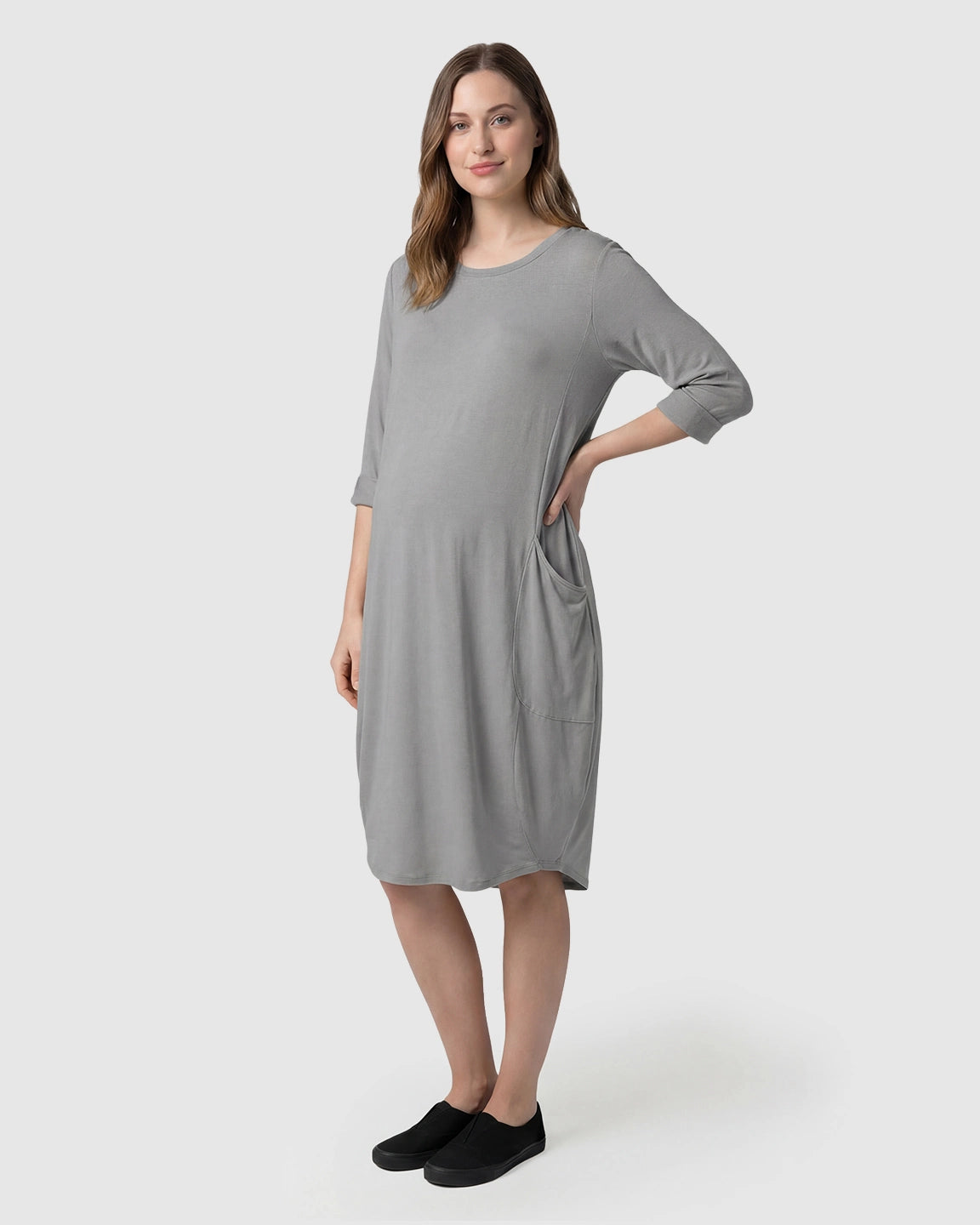 Pocketed Lantern Skirt Maternity Midi Dress
