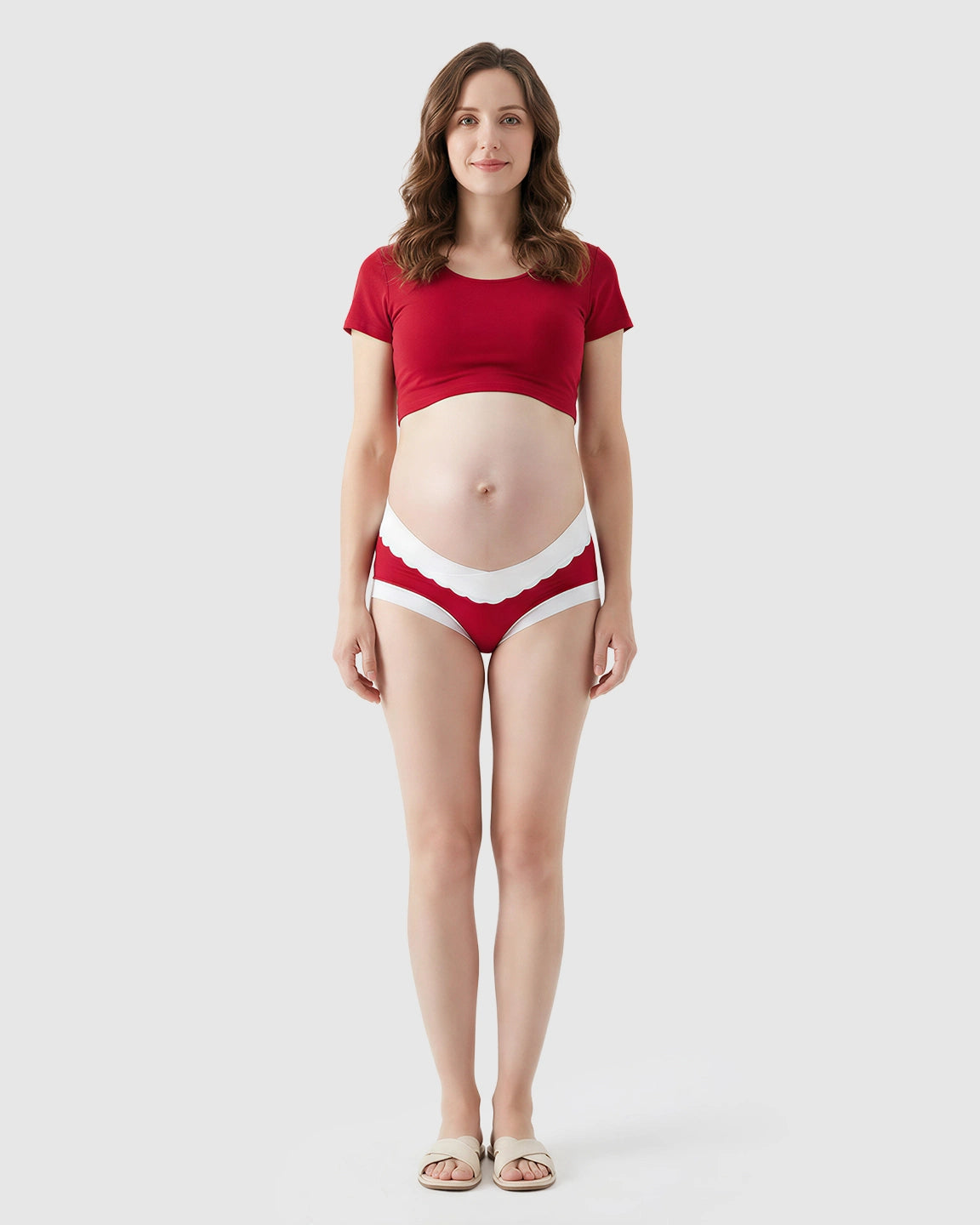 Lace Trim Mid-Waist Color Block Maternity Underwear