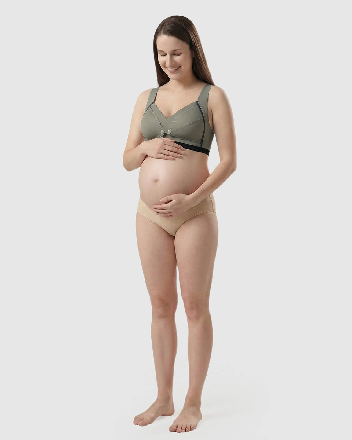 Scalloped V-Neck Contrast Trim Nursing Bra