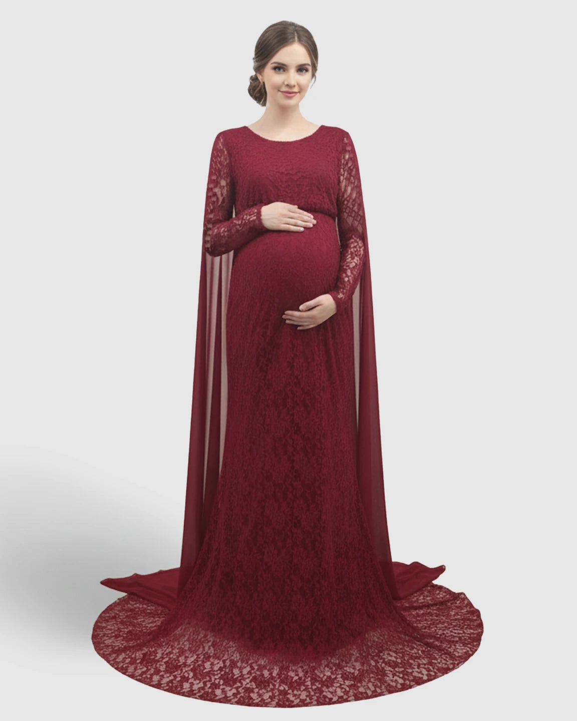 Lace Cape Trailing Maternity Photography Gown