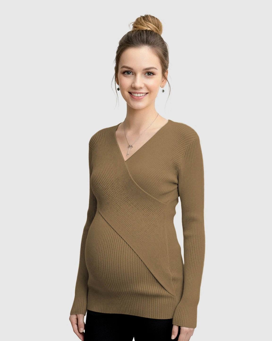 Faux-Wrap Ribbed Maternity Top