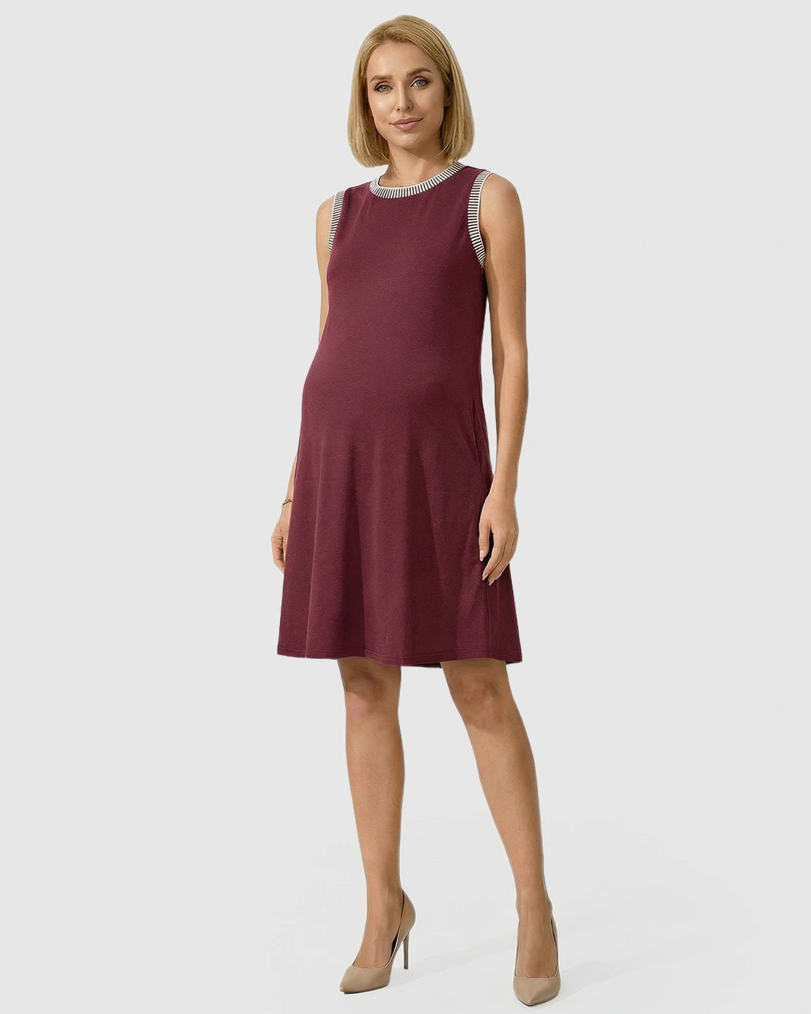 Sleeveless Mid-Waist Umbrella Skirt Maternity Dress