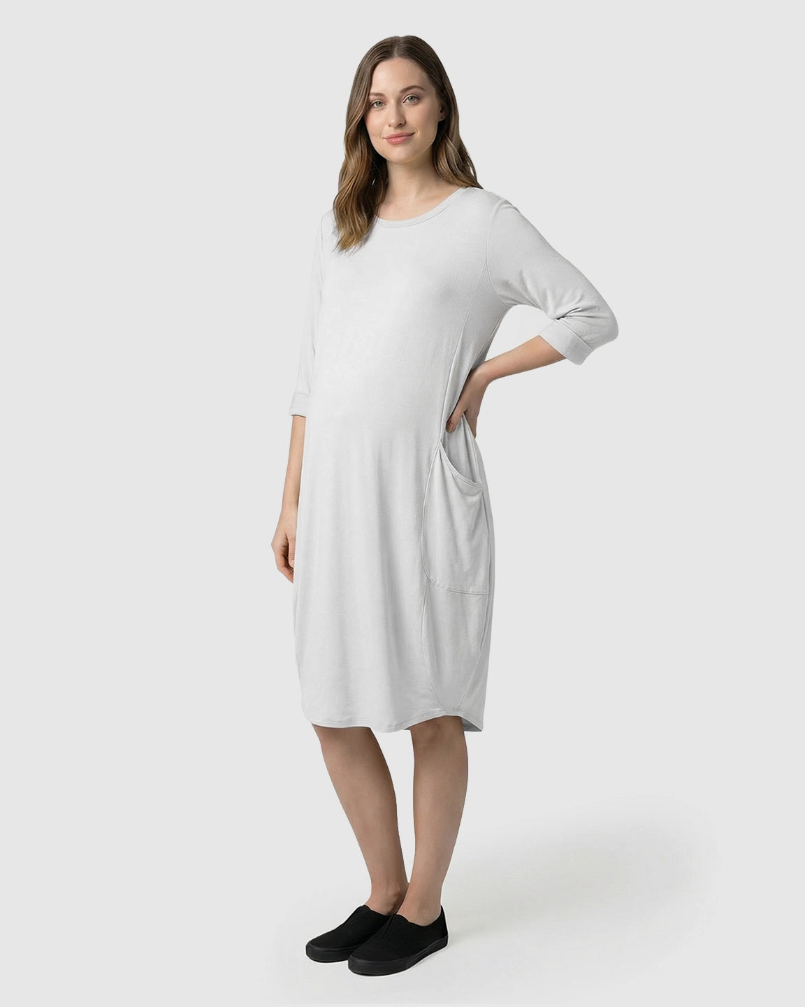 Pocketed Lantern Skirt Maternity Midi Dress