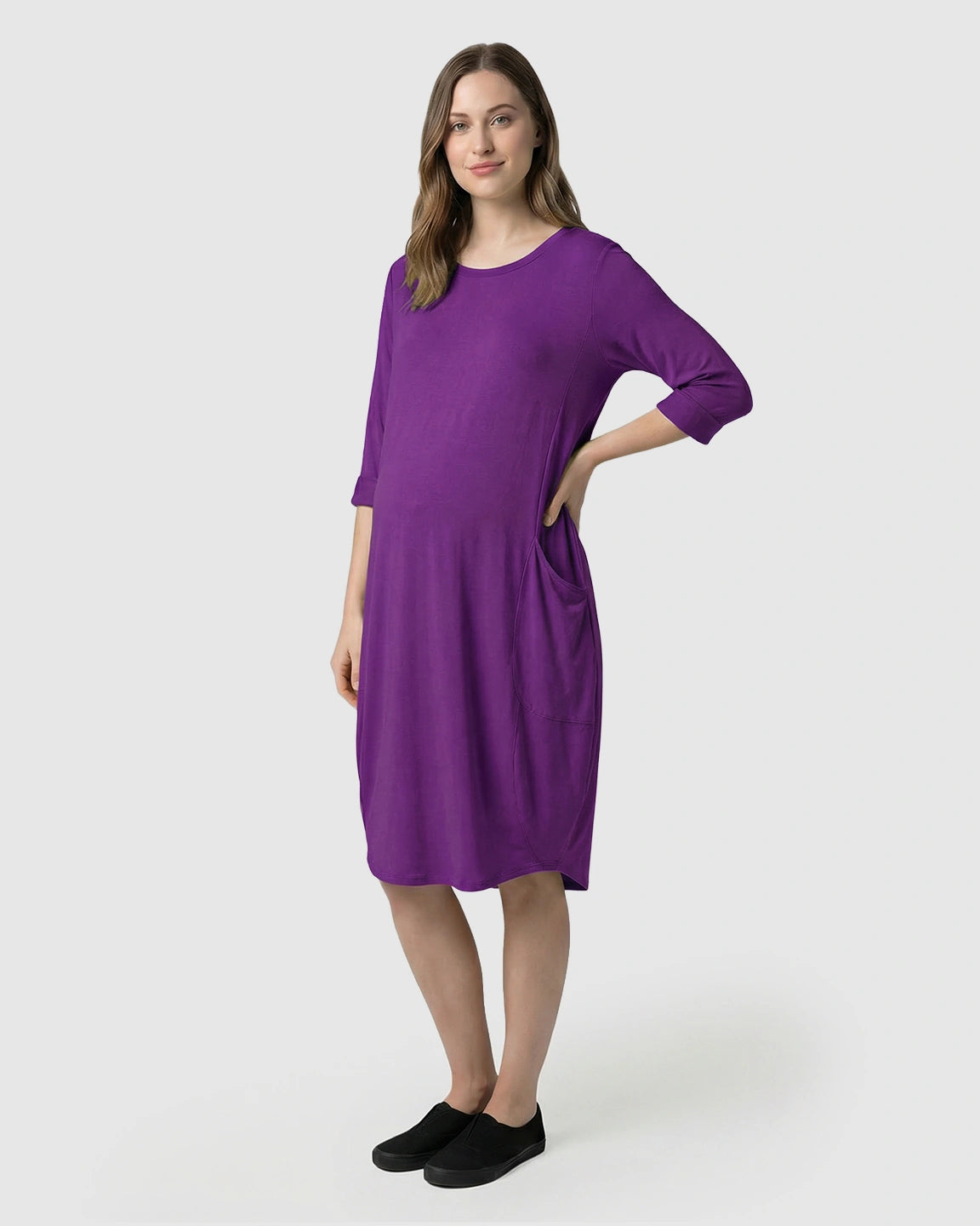 Pocketed Lantern Skirt Maternity Midi Dress