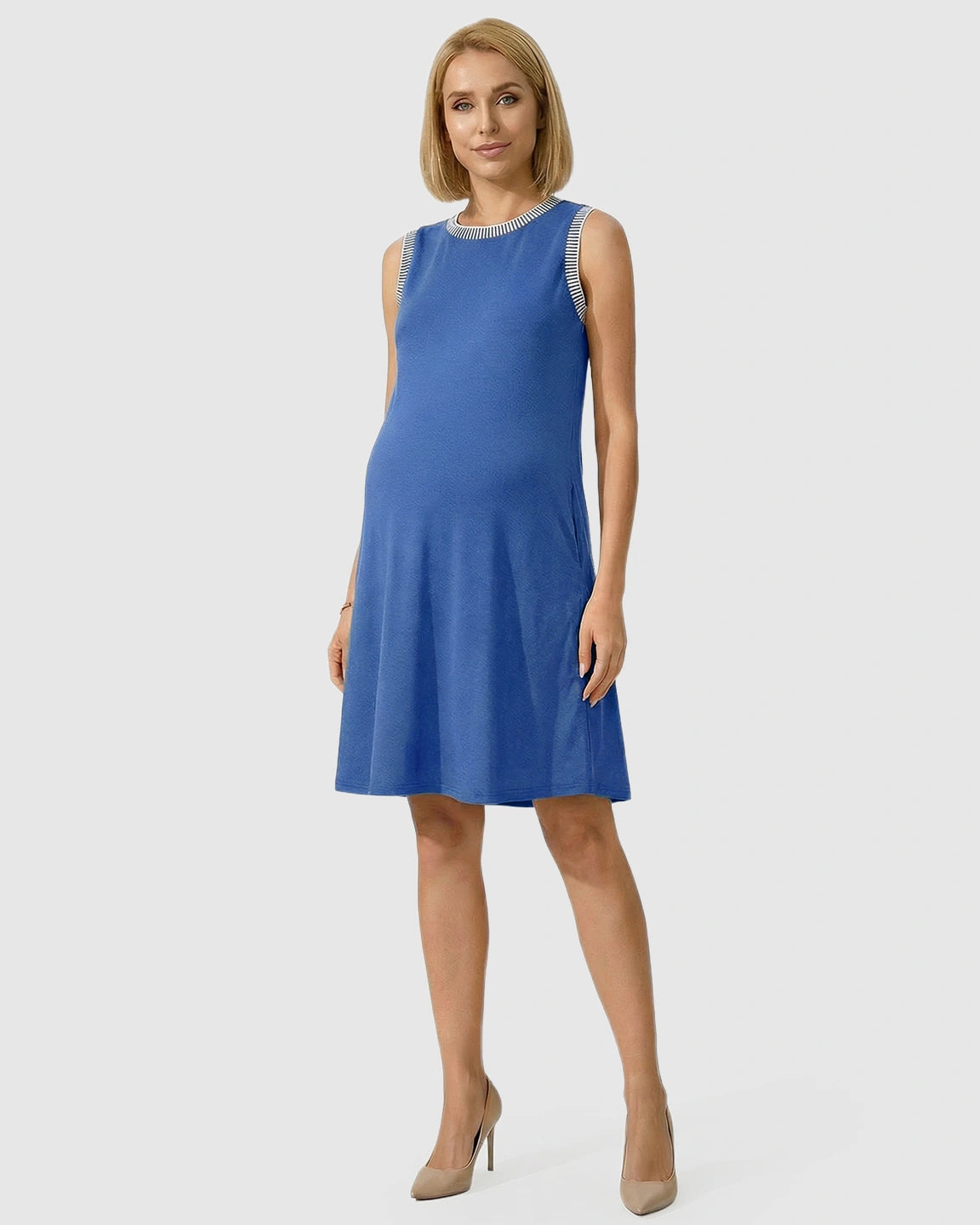 Sleeveless Mid-Waist Umbrella Skirt Maternity Dress