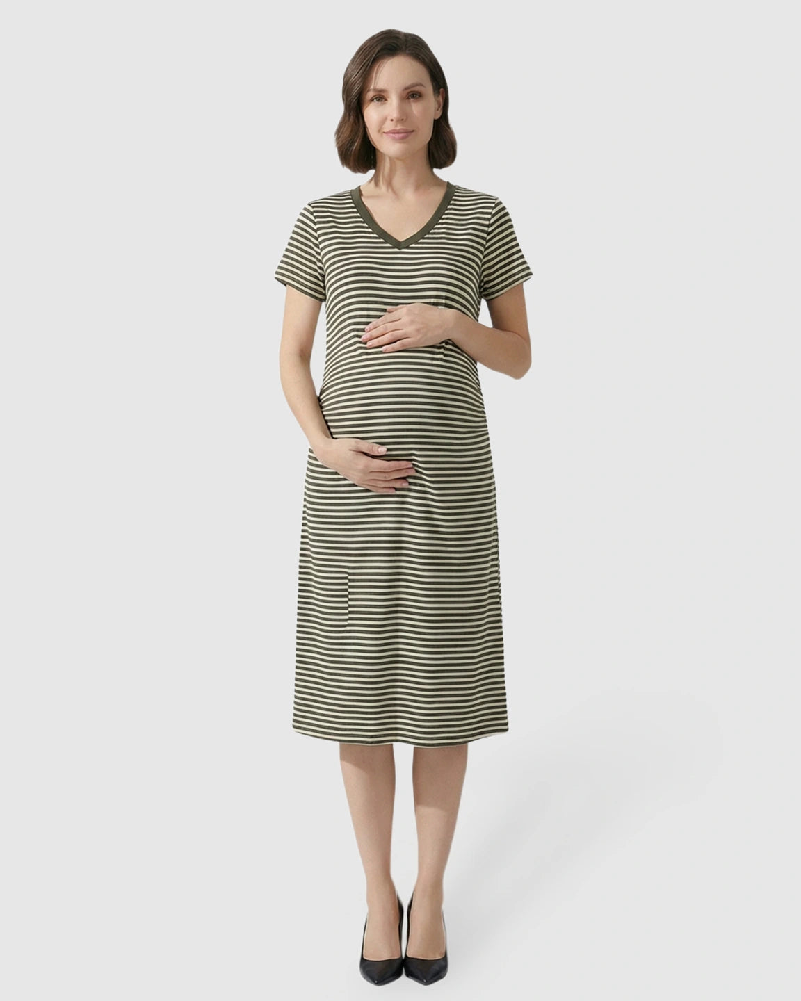 Striped V-Neck Straight Fit Maternity & Nursing Dress