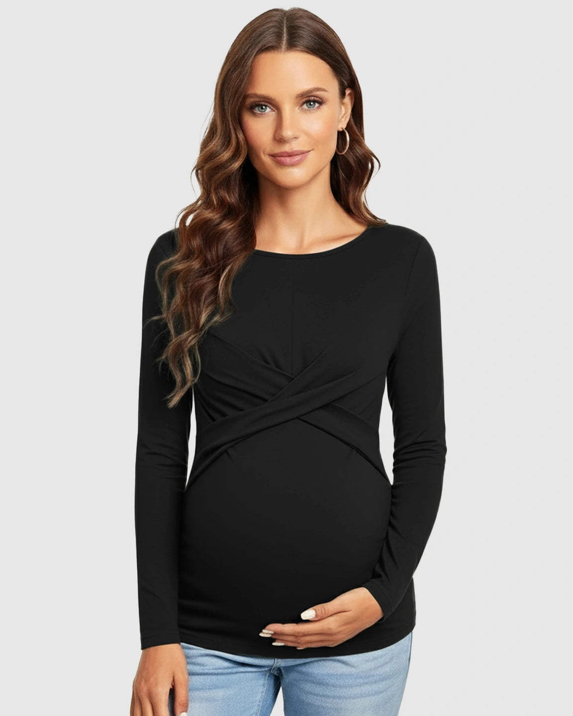 Cross-Pleat Fitted Long Sleeve Maternity Top