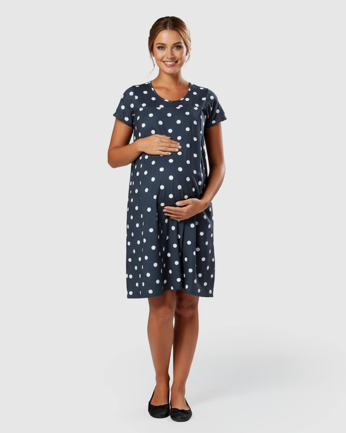 Hidden Nursing Opening Polka Dot Maternity Dress