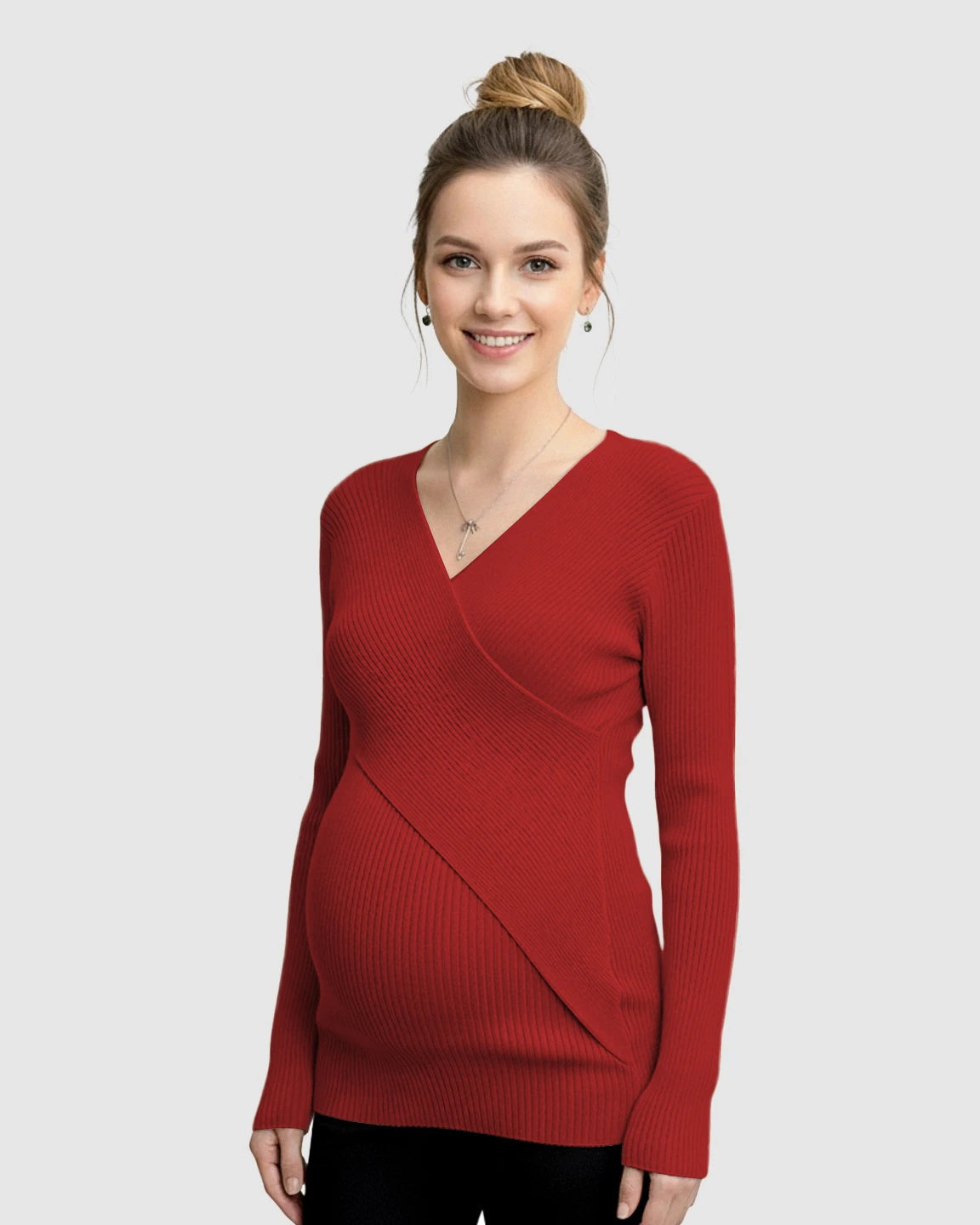 Faux-Wrap Ribbed Maternity Top